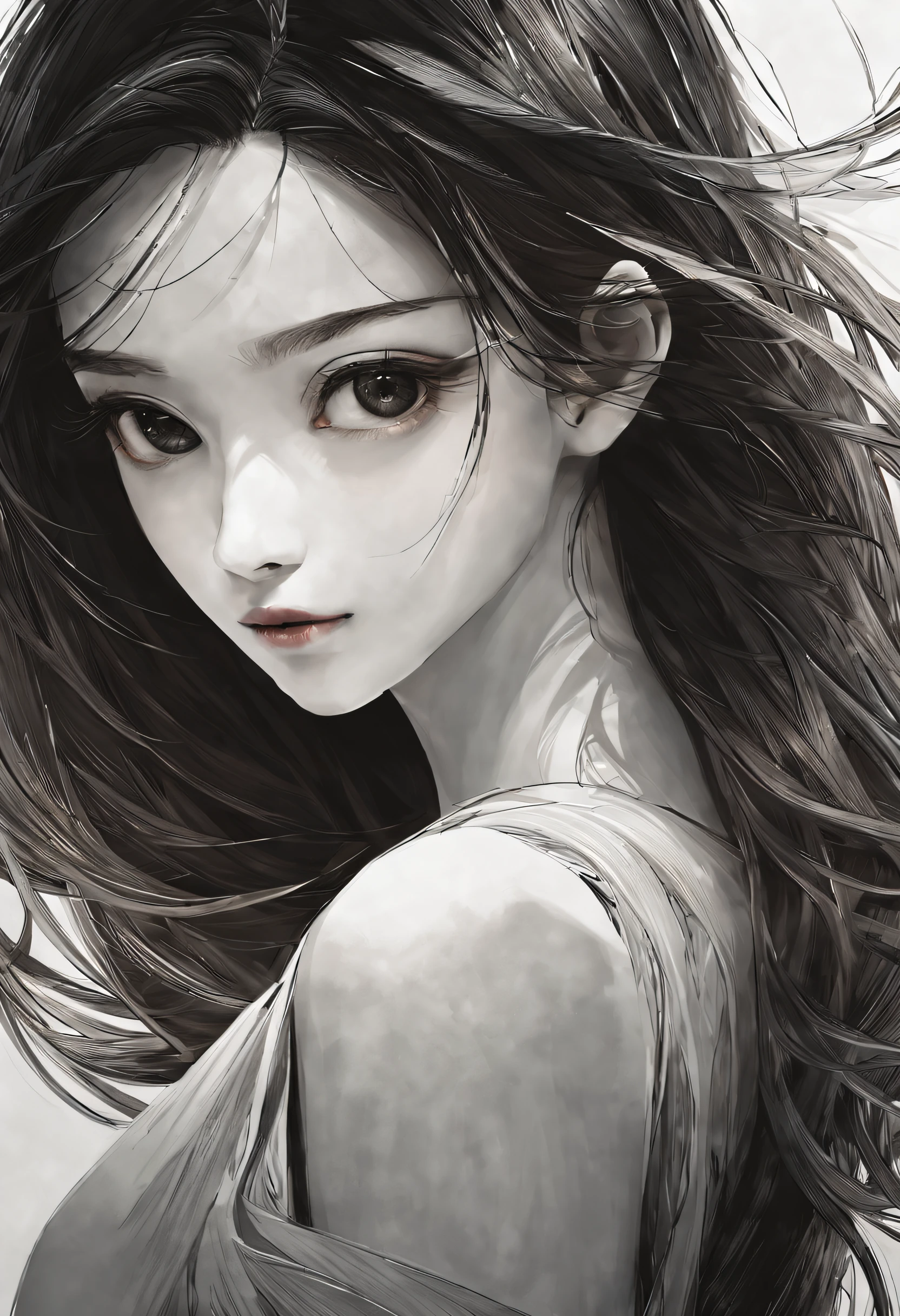 (Black and white sketch painting:1.5),(best quality,4k,highres,masterpiece:1.2),ultra-detailed,realistic,portrait,sketch,unique,impressive,individuality,variety,diverse style, artist's interpretation,detailed facial features,expressive eyes,lifelike texture,beautifully shaded,delicate strokes,intricate lines,attention to detail,background environment,impactful,immersive,extraordinary composition,impressive lighting,contrast,bold colors,expressive emotions,aesthetic appeal,sophisticated,conceptual,deep storytelling,dynamic composition,striking poses,vivid and varied styles,innovative techniques,creative perspective,diversity of techniques,unconventional,atmospheric effects,stunning visual effects,harmonious integration of styles,revealing character personalities,intriguing narrative,unique artistic vision.