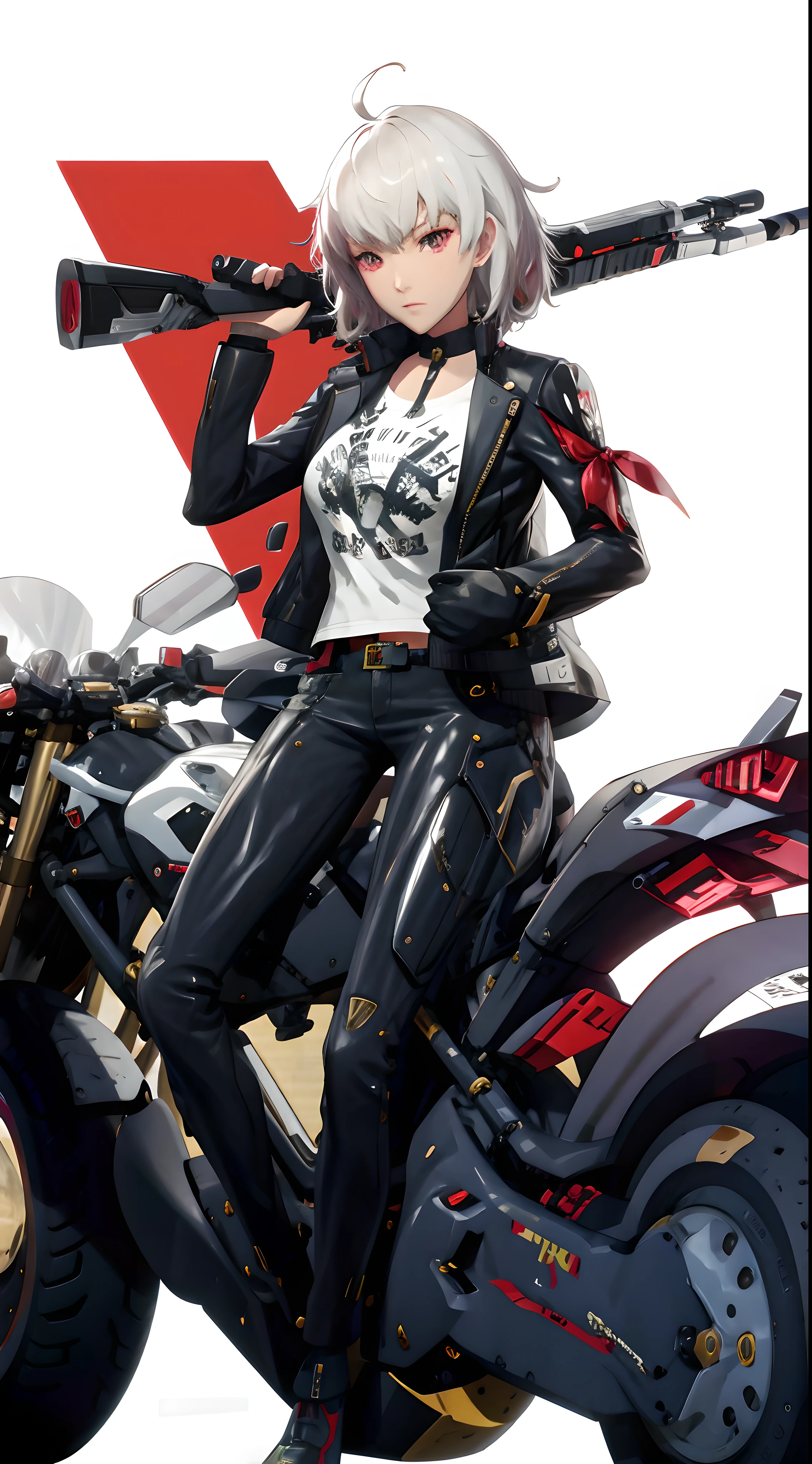 anime girl sitting on a motorcycle with a gun on her shoulder, persona 5 art style wlop, badass anime 8 k, rumble roses, no more heroes concept art, cushart krenz key art feminine, persona 5 style, by Yang J, sitting on cyberpunk motorbike, motorcycle concept art, made with anime painter studio, female action anime girl, motorbiker, nikke sugar character