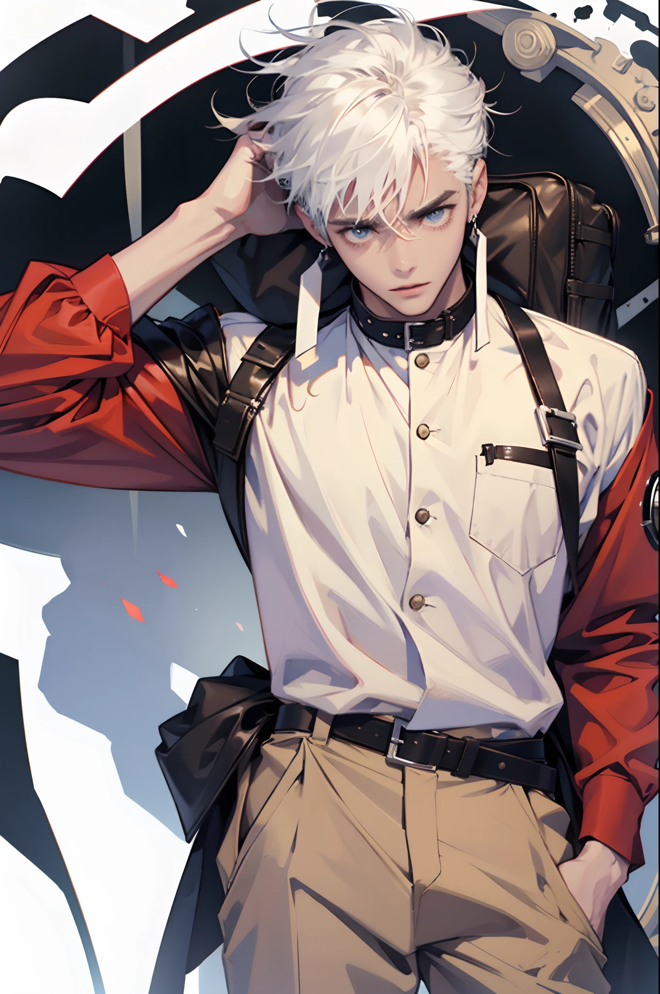 19-year-old male、Brown skin、white hair