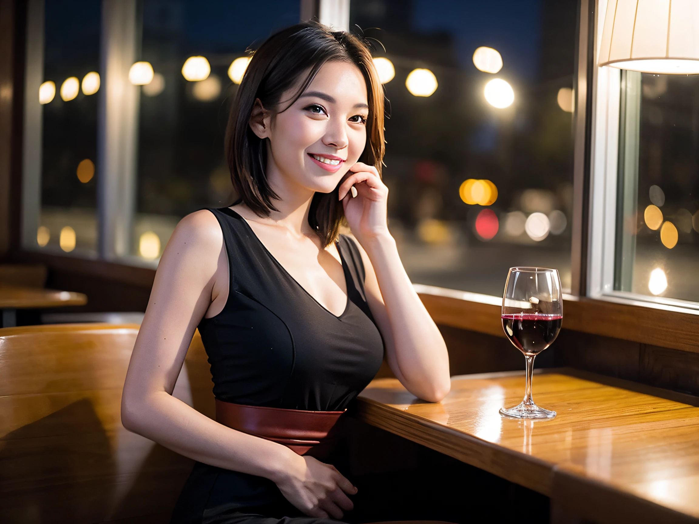 ((Highest quality、8K、masterpiece:1.3))、1 male、1 female、Couple、spouse、Couple、The body is slim、((Bob Hale、Straight hair:1.2)), (Realistic, Intricate details:1.2), テーブルの上のwine glass、Shine light on your face、 Amazing view of the sunset sky and clouds、Amazing mountain views、A bright smile、The wonderfulness of smile、Bright image、The beauty of wine, Beautiful Face, blue eyes, The light shines on your face, Blushing, short hair,Bright Face、 (Age 37), 39 years old, red wine 、Appetizers、Italian food、Wine bottle、Champagne、sparkling wine、Two beauties、Brown Hair、Shortcuts、Long sleeve shirt、dress、Beautiful woman 1, (slimな顔), (The body is slim), (Brown Hair), (Shortcuts), cheeks turn a little red,Attractive beauty、restaurant, In a prominent place (From the waist up) Nova Frog Style, actress, model, Upper Body, White wine, slim, wine glass, 中央に置かれたwine glass, smile, (smile: 1.15), Beautiful fine grain, Depth f/2,saturation, High Contrast, Strong light and shadow,Moist Body:1.5、3D texture、Delicate eyes、Brown Hair、The hair is very shiny、