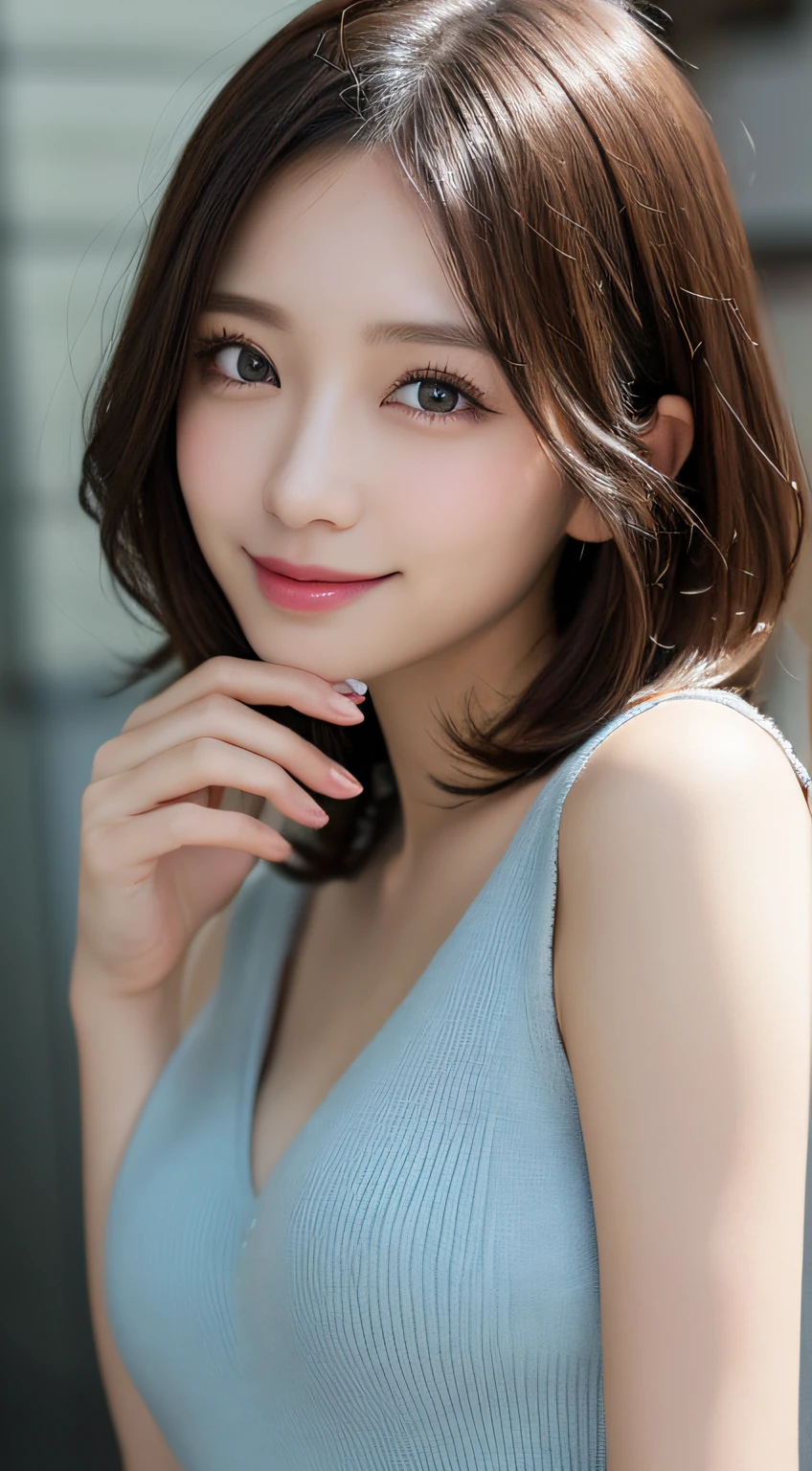 masutepiece, Best Quality, Illustration, Ultra-detailed, finely detail, hight resolution, 8K Wallpaper, Perfect dynamic composition, Beautiful detailed eyes, suits,Shorthair,mid-chest, Natural Color Lip, Bold sexy poses,Smile,Harajuku、20 years girl、Beauty Department、Sexy shot looking at camera、TOKYOcty