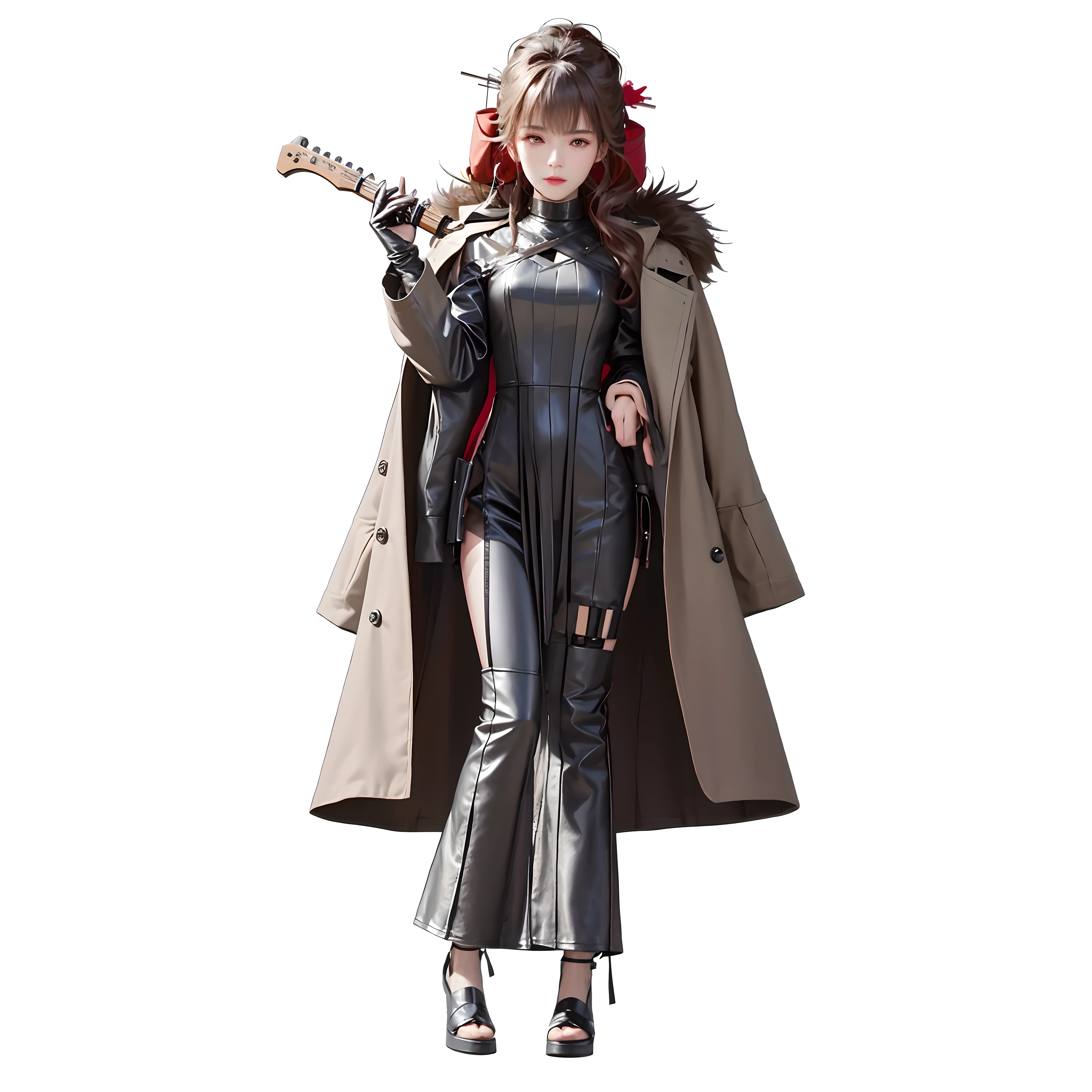 a close up of a woman in a dress and coat holding a guitar, girls frontline style, from girls frontline, fine details. girls frontline, girls frontline cg, single character full body, girls frontline universe, m4 sopmod ii girls frontline, from arknights, dressed with long fluent clothes, full body xianxia, full body single character, full body character