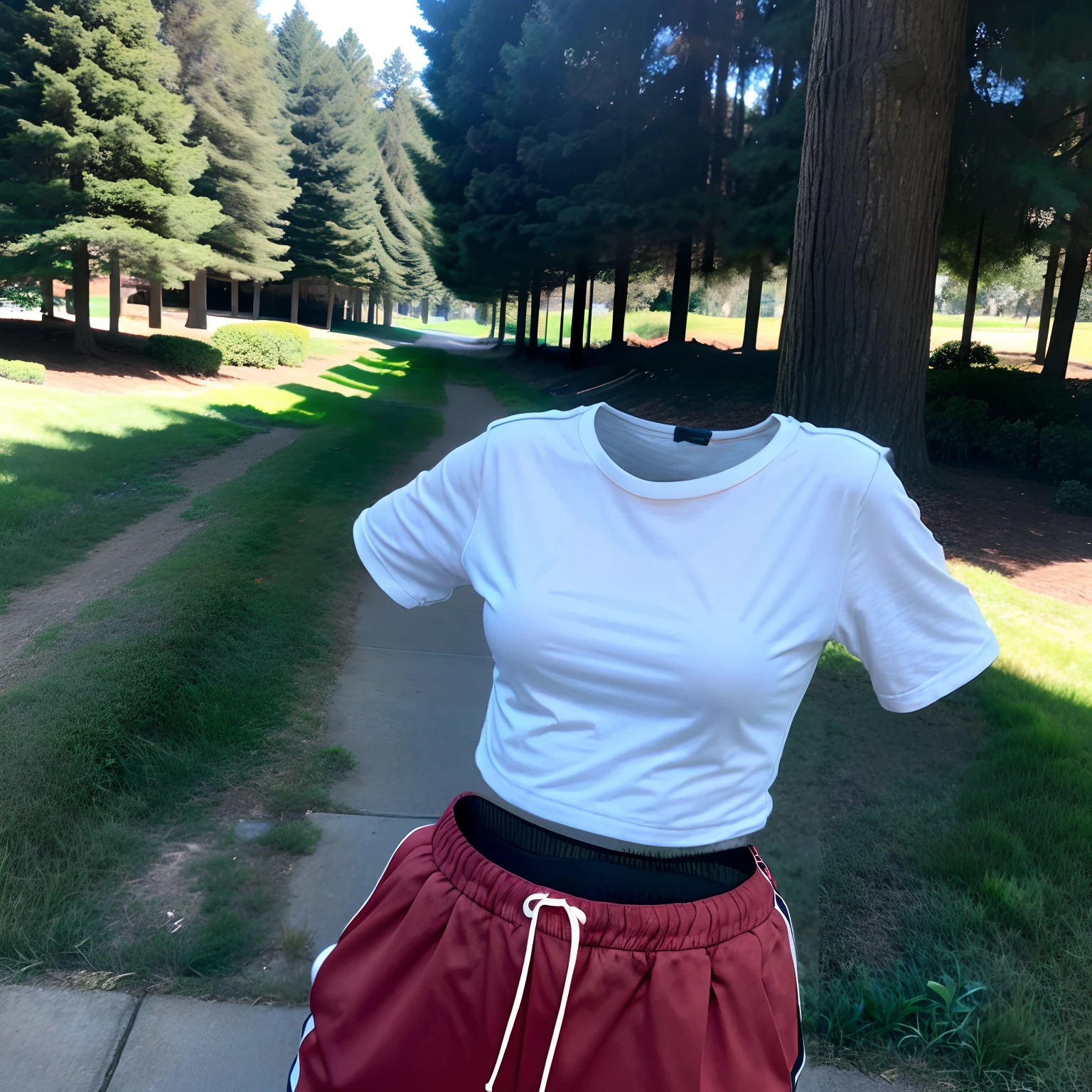 t-shirt, bell-bottom pants, (clothes come off:1.6), (stripe), in park, (invisible:1.7, no humans:1.7, headless:1.7, faceless:1.7), (cute big breasts), (close-up shot of breasts:1.6), (8k, RAW photo, best quality, masterpiece:1.2), (realistic, photo-realistic:1.37), photon mapping, radiosity, ((Hasselblad photography)), physically-based rendering