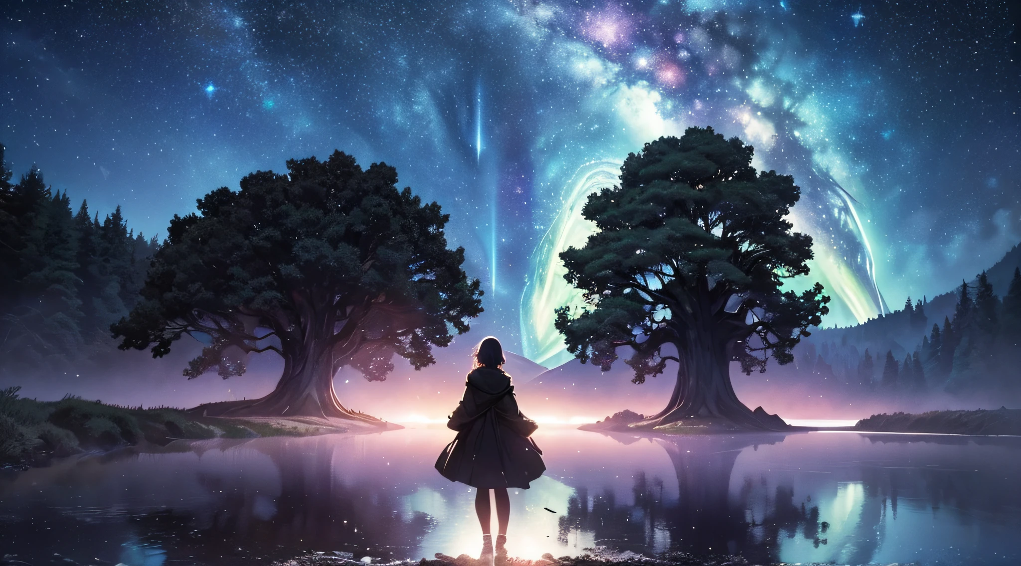 Anime girl looking at the stars in the sky - SeaArt AI