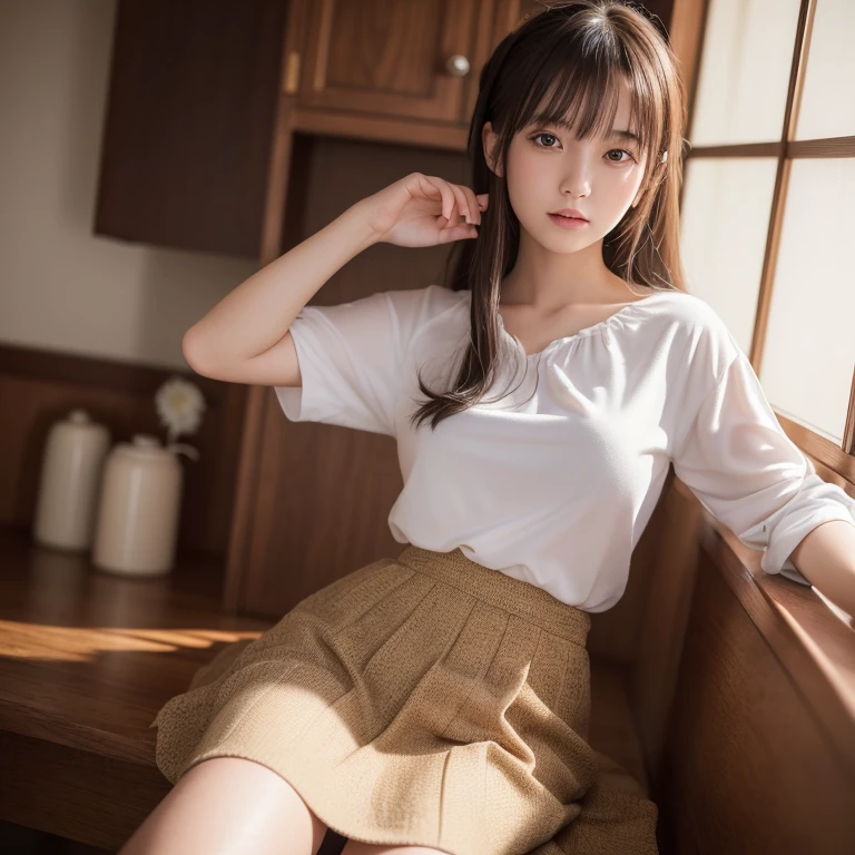 (Best Quality,4K,8K,hight resolution,masutepiece:1.2),Ultra-detailed,(Realistic,Photorealistic,Photorealsitic:1.37),cute-style,skirt by the,dian,Dribbling High Detail 8K,Studio Lighting - V 6, Real life girls, portrait of a japanese teen, Clothes made of soft materials