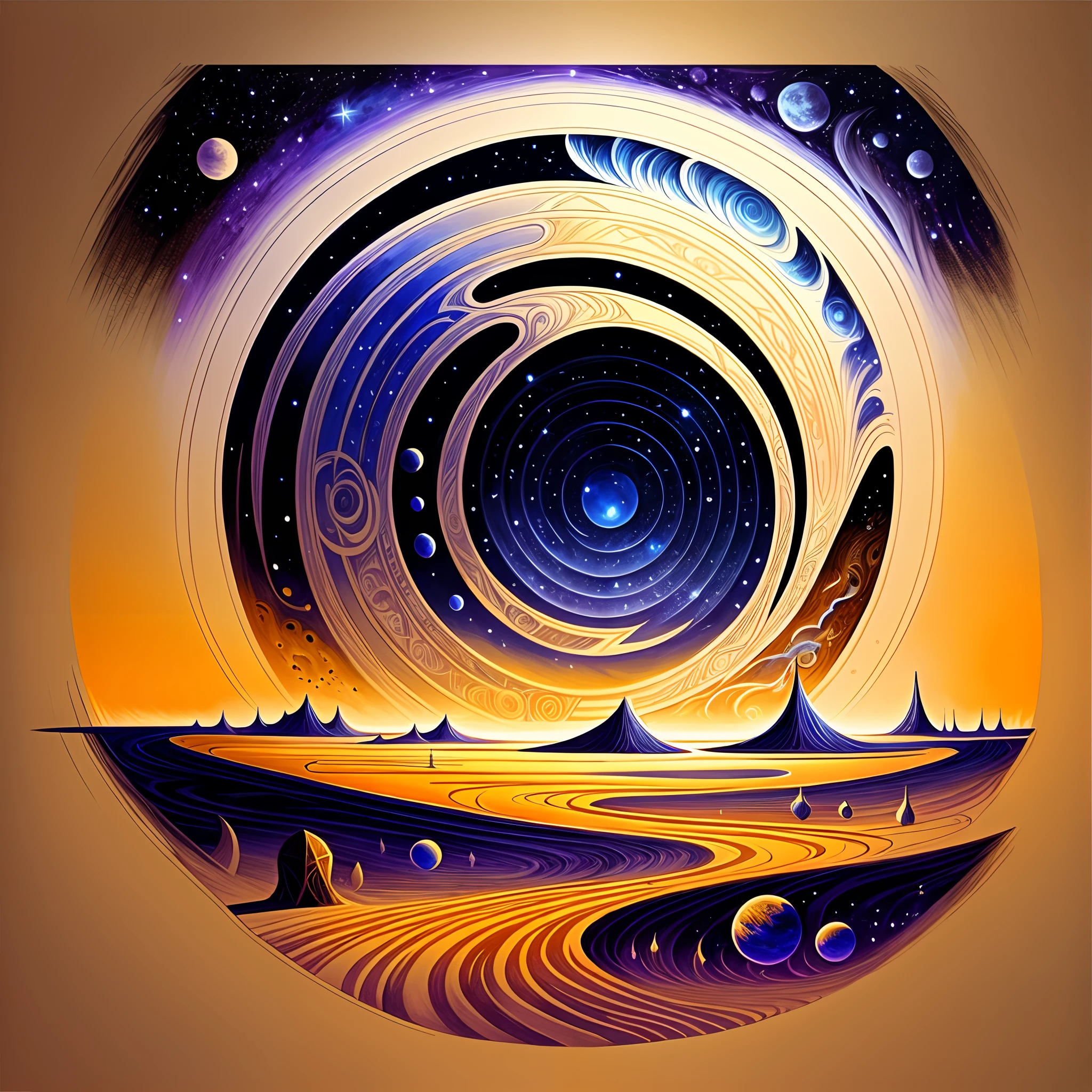 A drawing of a vast plain, inspired by the works of Rodney Matthews