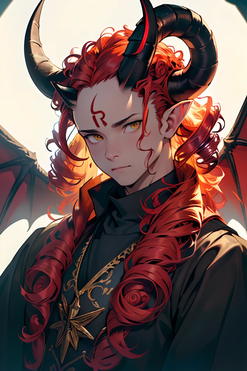 beste-Qualit, tmasterpiece, extra high resolution, Detailed, realisti, 独奏, The Man with the Red Skin, with horns, ((horns with curls that grow from the forehead:1.3)), red skin, Yellow eyes, tiefling, Devil's Tail, red skin color ,(((without wings))), in full height, no wings, in clothes, Resident's clothes, fantasy, Medieval times, inhabitant, D&D, Horror \(subject\), Dark Fantasy, Depth of field, non-human,(Ultra-detailed:1.3), Finely detailed, Ultra-detailed, (dynamicpose:1.0),(centered, scale to fit the dimensions, the rule of thirds), hight resolution, sharp-focus,(Ultra Detailed, Extremely detailed),(Photorealistic works of art:1.37),(extremely detailed CG unity 8k wallpaper),(((bright colours, A striking theme))),(Intricate),(Masterpiece),(Best Quality).