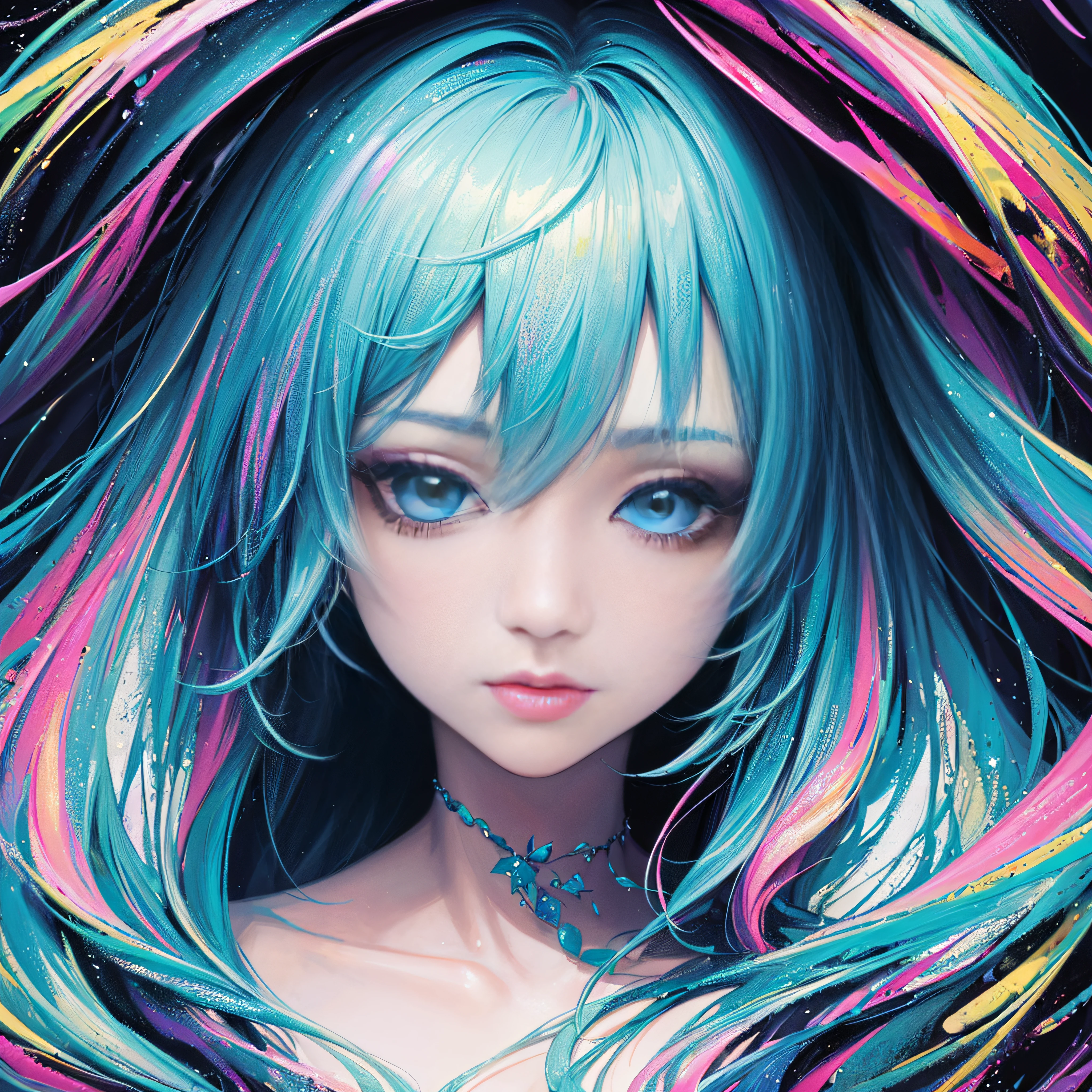 (masterpiece、top-quality、top-quality、Official art、Beautifully Aesthetic:1.2)、Highly detailed fractal art、(colourfull:1.5)、highest details、Zentangle、a closeup、 (1girl in:1.5), 独奏, (dynamicposes), (Abstract background:1.5), (shinny skin),