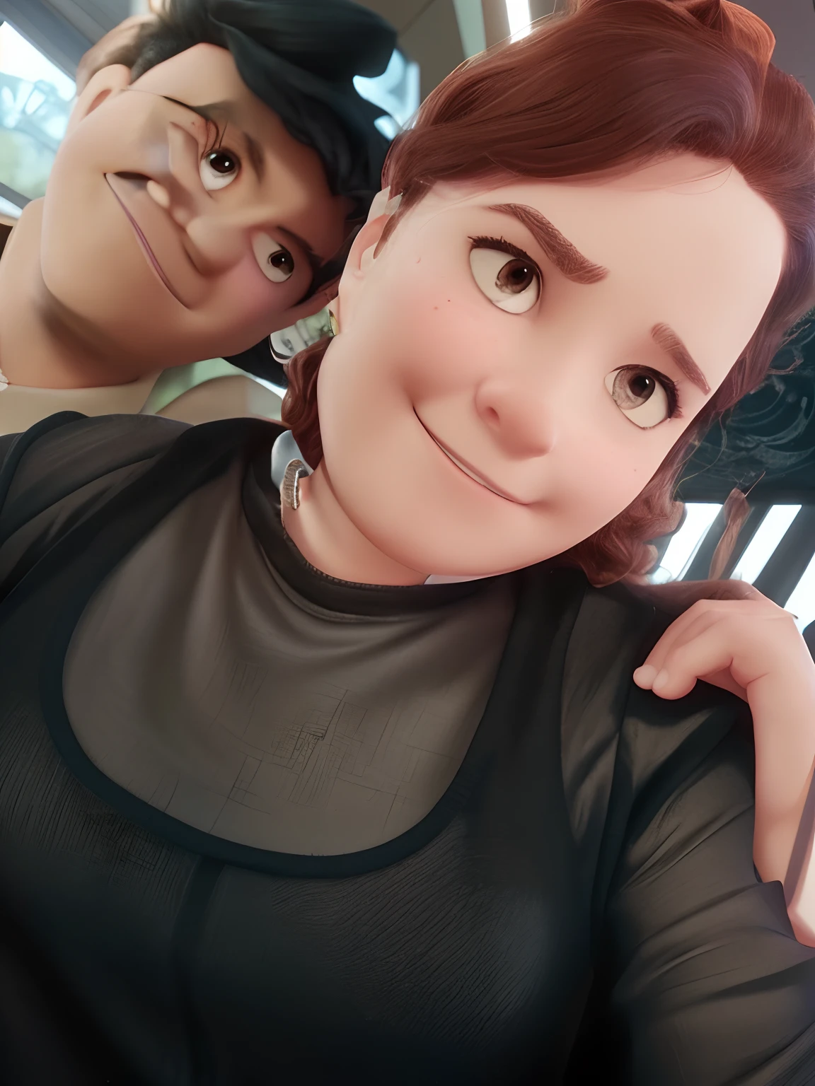 a Disney Pixar-style movie poster with the title ("Architect of the Future"). (Architect of the Future. Architect of the future in his office in black clothes, Short, curly hair and a mole on her left cheek, Brown with a watch on his right wrist) the scene should be done in Pixar's signature digital art style, with an emphasis on symbolic expressions, Vibrant colors and detailed textures, Specific to animations, with title (Bruno Architect)