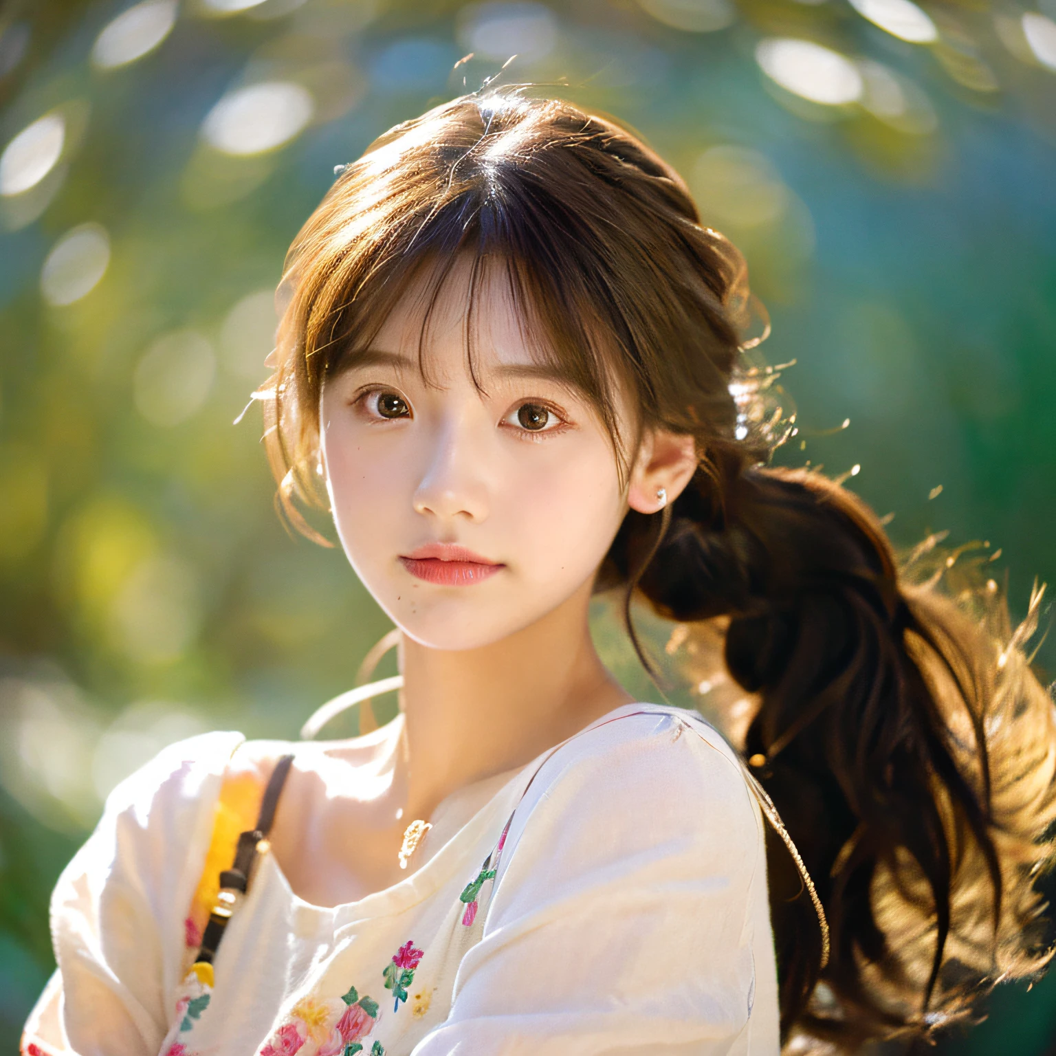 (Masterpiece), (Best Quality), (Super Detail), (disheveled Hair), (Illustration), (One Girl), (Fashionable Clothes), Standing, Fashion Model, Beholder, (Interview), (Simple Background), Finely Beautiful Eyes, Delicate Beautiful Face, Floating, (High Saturation), (Colorful Splash), Colorful Bubble, (Shine), Focus on the Face, Ponytail, Light Yellow Hair, Bangs, Hair Rings, Floating Flowers, Floating Hairs, (Shining), Best Lighting, Best Shadows