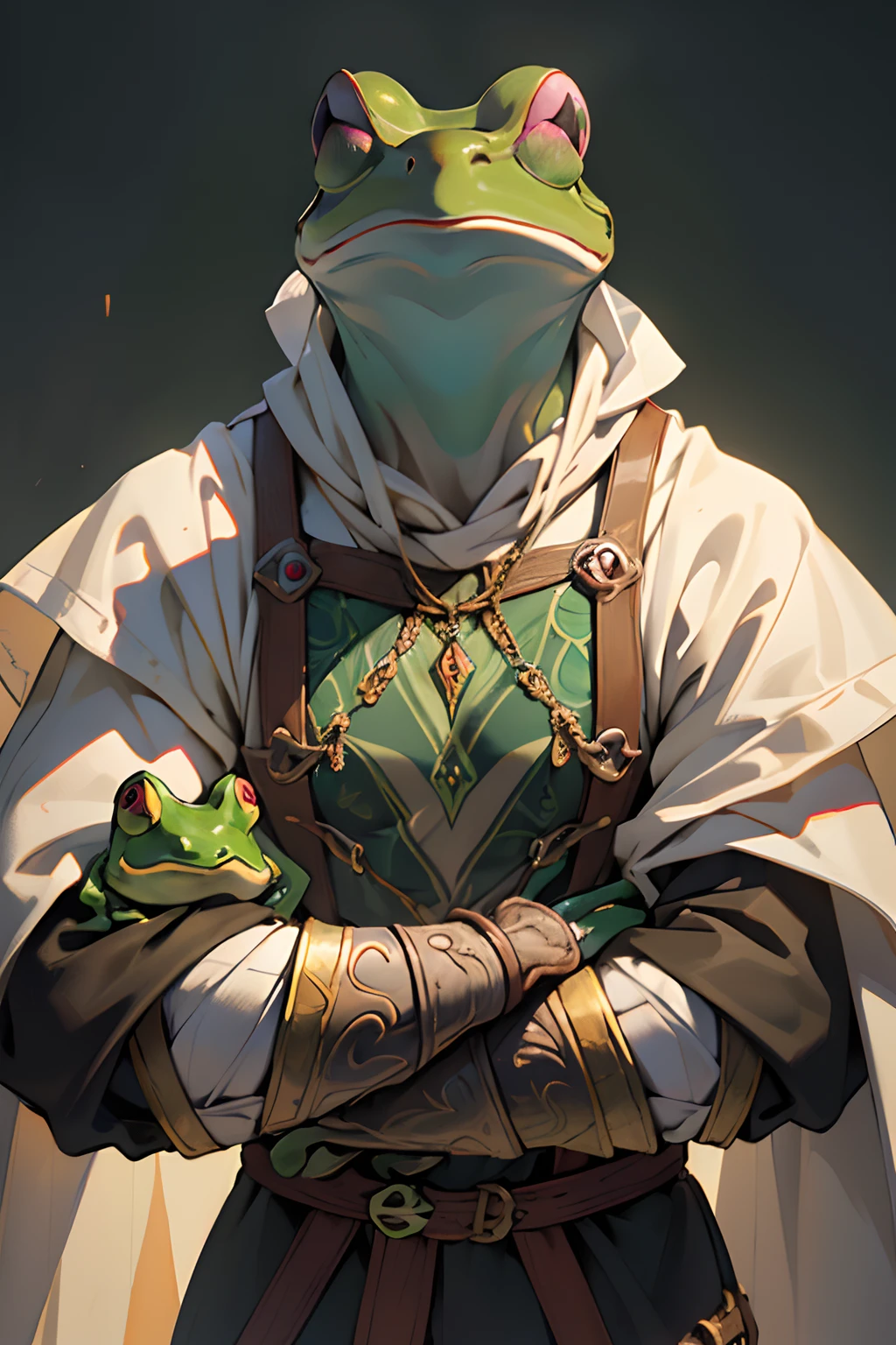 beste-Qualit, tmasterpiece, extra high resolution, Detailed, realisti, 独奏, In the background is a medieval fantasy city, (Frog Arms:1.6), stands, (Humanoid frog:1.4), Furry Frog, Frog erectus, Grung, fantasy, Small size, green skin, in full height, Resident's clothes, fantasy, Clothes of a medieval city dweller, (Fantasy Villager Clothing:1.2), D&D, Horror \(subject\), Dark Fantasy, Depth of field, non-human,(Ultra-detailed:1.3), Finely detailed, Ultra-detailed, (dynamicpose:1.0),(centered, scale to fit the dimensions, the rule of thirds), hight resolution, sharp-focus,(Ultra Detailed, Extremely detailed),(Photorealistic works of art:1.37),(чрезвычайно детализированные CG Unity 8k ),(((bright colours, A striking theme))),(Intricate),(Masterpiece),(Best Quality).