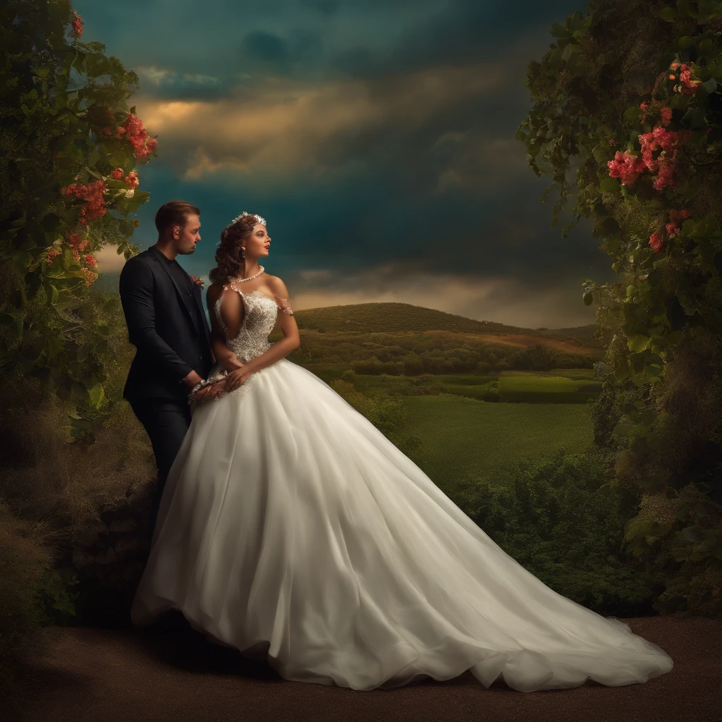 La mejor calidad, Obra maestra, (realistic photograph:1.4), surrealismo, dream-like,FusionArt, Hera bendiciendo una boda