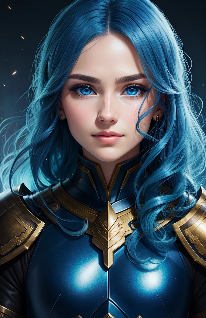 anime、portraitures、solo person20Pretty woman、Moisturized Eyes、Casual clothing、A picture、Oval jaw、beautiful countenance、the hair、blue colored eyes,It emits a beautiful glow、LDS Art,battle armor
