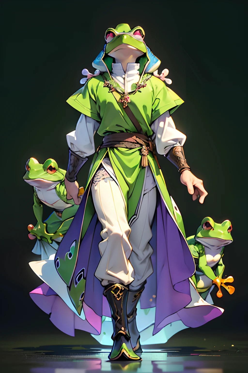 beste-Qualit, tmasterpiece, extra high resolution, 独奏, In the background is a medieval fantasy city, (Frog Arms:1.5), stands, (Humanoid frog:1.4), Furry Frog, Frog erectus, Grung, fantasy, Small size, green skin, in full height, Resident's clothes, fantasy, Clothes of a medieval city dweller, (Fantasy Villager Clothing:1.2), D&D, Depth of field, non-human, (dynamicpose:1.0),(centered, scale to fit the dimensions, the rule of thirds), hight resolution, sharp-focus, (((bright colours, A striking theme))), (Intricate), (Masterpiece), (Best Quality),((minimalism)).