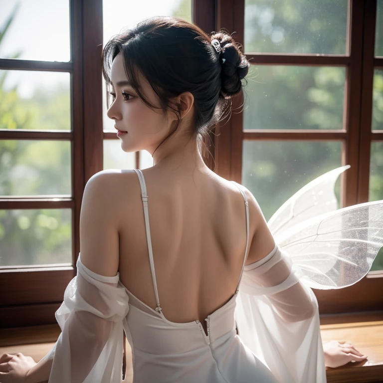 （best qualtiy，8k，tmasterpiece：1.3），（Hyper Real）， （illustratio）， （A high resolution）， （8K）， （The is very detailed）， （Most Best Illustration）， （beatiful detailed eyes）， （best qualtiy）， （ultra - detailed）， （tmasterpiece）， （Wallpapers）， （详细的脸），ssmile，Pure and sweet，（Coiled hair），highly detailed face and skin，The white-haired fairy aura swirled，1 rapariga，Chun- li，China-style，Xiuxian costume high-slit cheongsam，Sexy collarbone，Smooth shoulders，Saturated light，edge lit，The light from the back window is backlighted， cinematic ligh，fully body photo