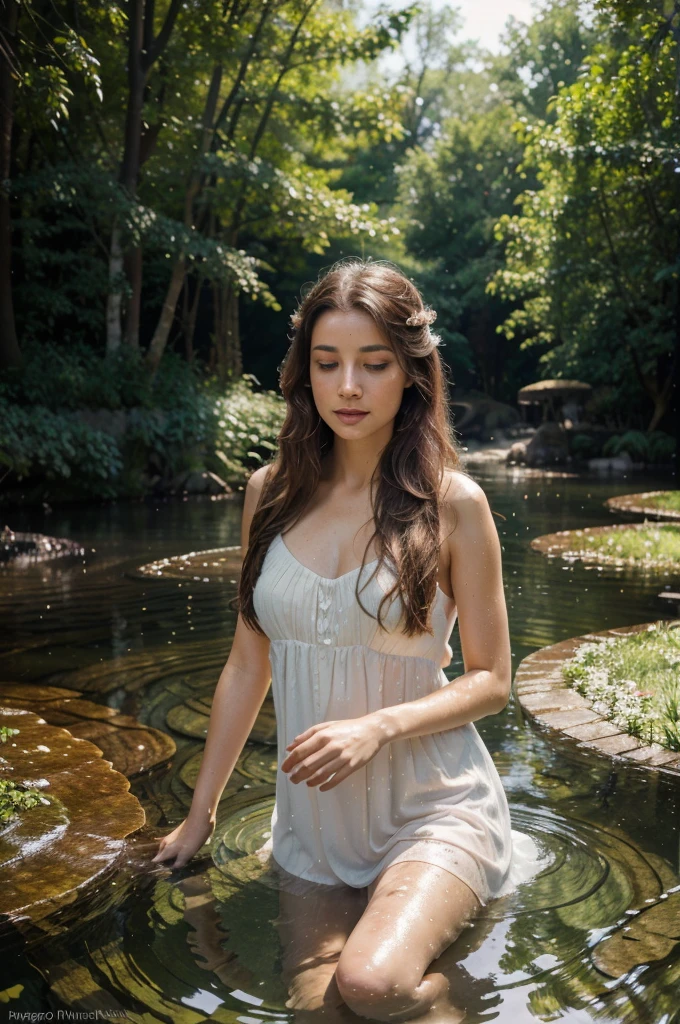 (girl:1.1)A girl exploring a (magical) garden (full of roses) that is (submerged) underwater.
(best quality,4k,8k,highres,masterpiece:1.2),ultra-detailed,(realistic,photorealistic,photo-realistic:1.37)
Medium: watercolor painting
Additional Details: The garden is filled with vibrant (red) and (pink) roses, creating a (dreamy) and (romantic) atmosphere. The girl is wearing a (flowing) (white) dress and is surrounded by (sparkling) droplets of water. The sunlight filters through the water, casting a (soft) and (ethereal) glow on the scene. There are (submerged) trees and (floating) leaves, adding to the (magical) ambiance. The girl's (beautiful detailed eyes) reflect the (serene) landscape, and her (long flowing hair) moves gracefully in the water.
Art Style: Watercolor painting with (soft) and (blurred) edges
Color Tone: (Warm) and (pastel) colors with hints of (cool) blues
Lighting: (Soft) and (filtered) sunlight shines through the water, creating (dappled) lighting effects.