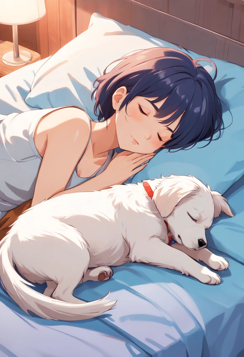 a sticker, sleeping maltese puppy, outlines, vector, White outline, bed