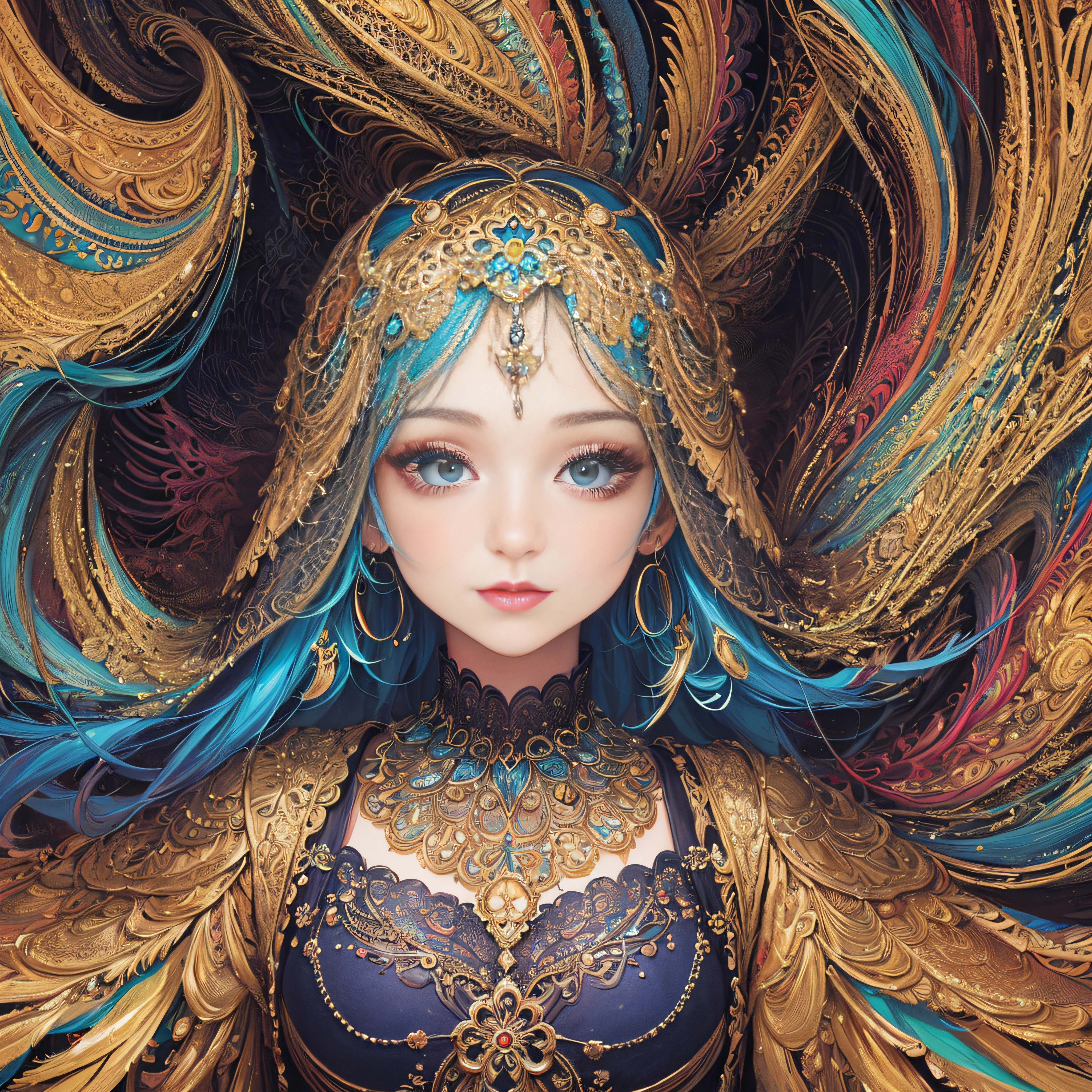 (masterpiece, top quality, best quality, official art, beautiful and aesthetic:1.2), (1girl:1.3), extremely detailed,(fractal art:1.2),colorful,highest detailed,(zentangle:1.2), (dynamic pose), (abstract background:1.5), (treditional dress:1.2), (shiny skin), (many colors:1.4), upper body