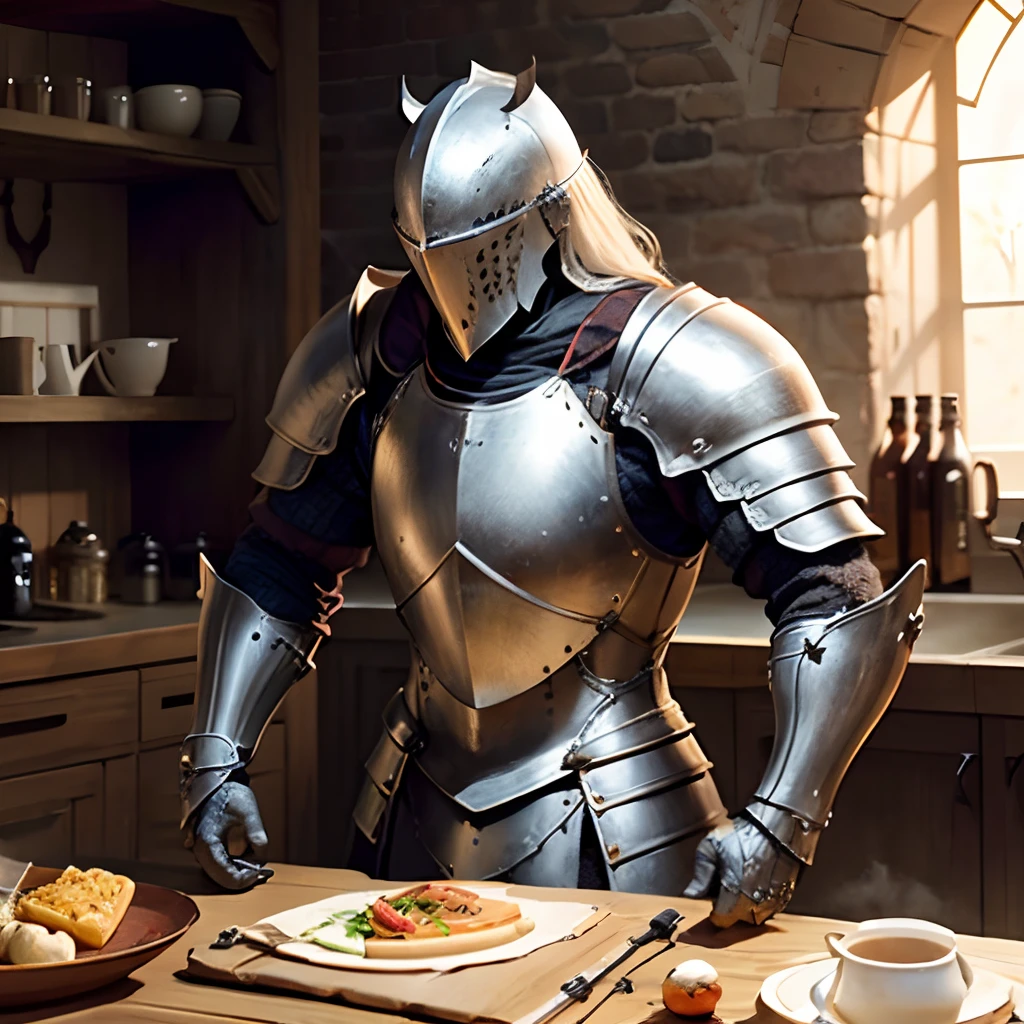 A knight dressed in plate armor made of white bone and flesh