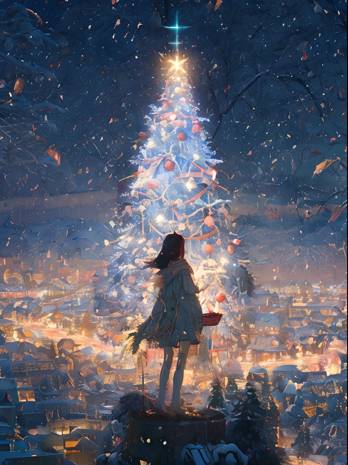 Christmas tree seen from the roof of a building