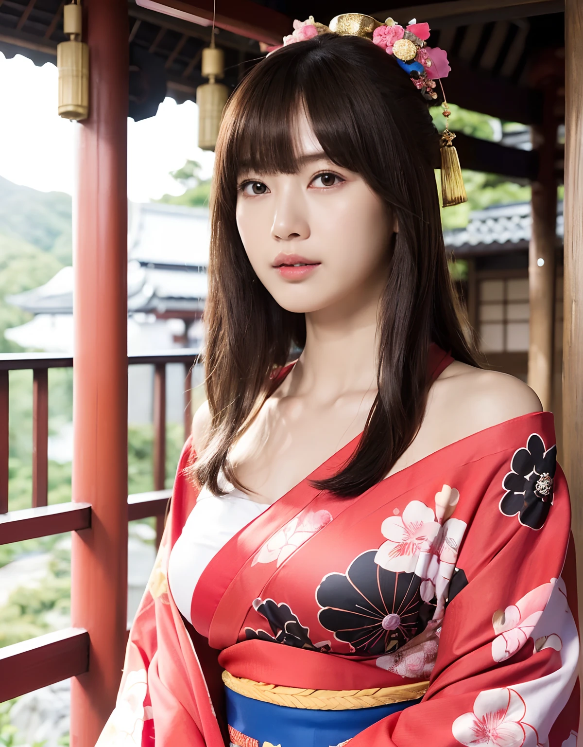 ((oiran woman)),(top-quality、8K、32K、masterpiece、超A high resolution、nffsw:1.3)、(Japan idol:1.3)、1girl in、(Colossal tits)、((extremely heavy breasts)),(short-hair)、abdominals、the perfect body、(((Armpit))),((oiran woman)), Delicate facial features, Ultra-realistic, Hyper-realistic, 鎖骨、Shadow、octan render、((maikurobikini)),((Wear a beautiful kimono with a high degree of exposure)),hyperdetailed face、Detailed lips、finely eye、二重まぶた、(魅惑的)、((agitation:1.5))、maikurobikini、((Navel))、Armpit、((Female ninja)),Kunoichi Ninja、Throw shurikens、Japan holding a sword、Mystical expression、shrine background、Old Town of Japan、((heavy breasts)),Toostock、mecosuji、Kimono with colorful floral pattern、highcontrast、(((Brightly colored kimono))),heavy breasts、((Glamorous Jar)).((Take a variety of sexy poses)),flicker、Kimono comes off、