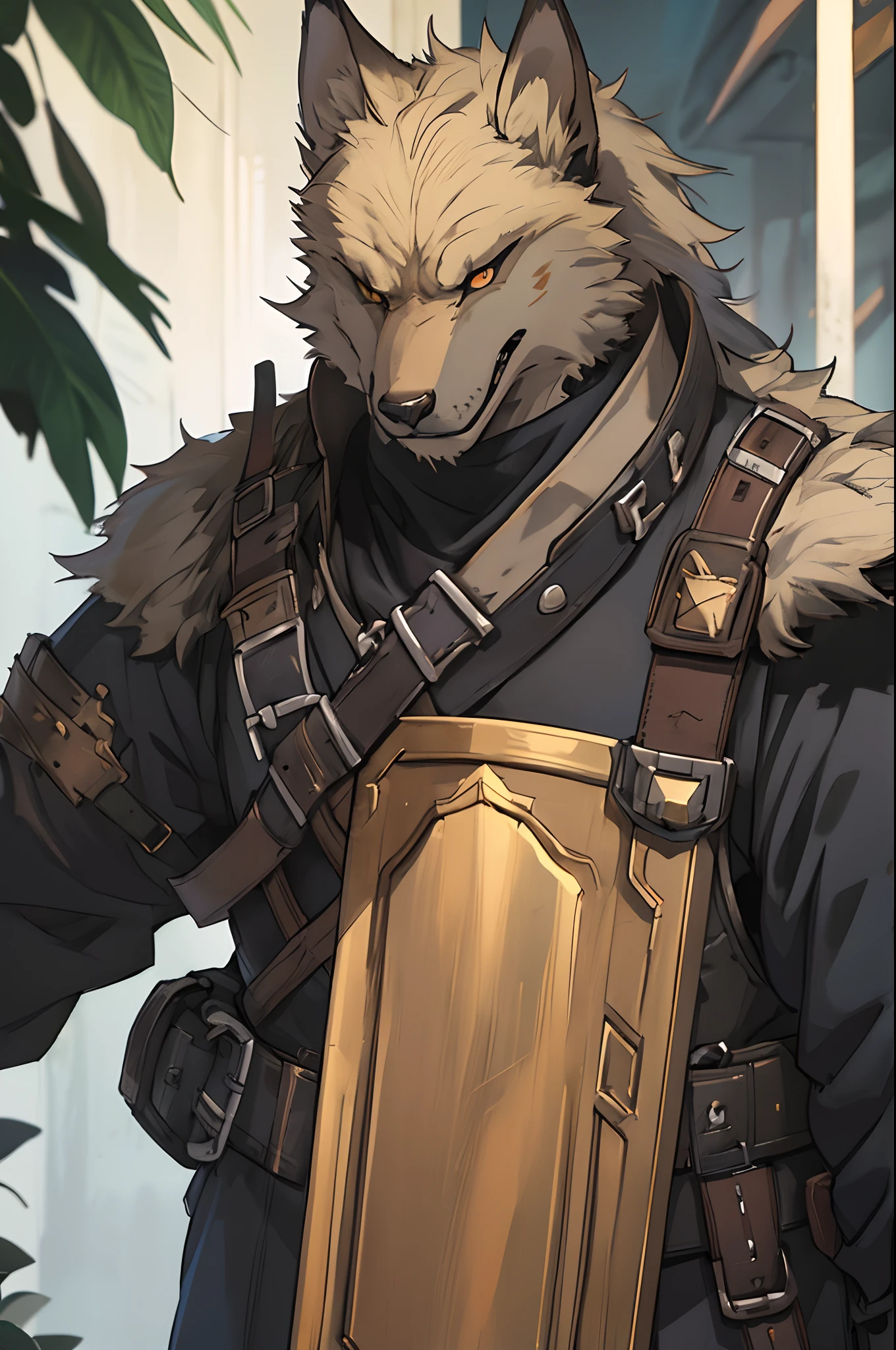 beste-Qualit, tmasterpiece, extra high resolution, Detailed, realisti, 独奏, Horror \(subject\), Dark Fantasy, Depth of field, ember, humanoid, heavy armor, The Face of the Beast, Furry, Security Guard Outfit, Guardian's Attire, Guard, Medieval Guard, Medieval Guard Clothing , spearman, Chaotic Neutral, D&D.