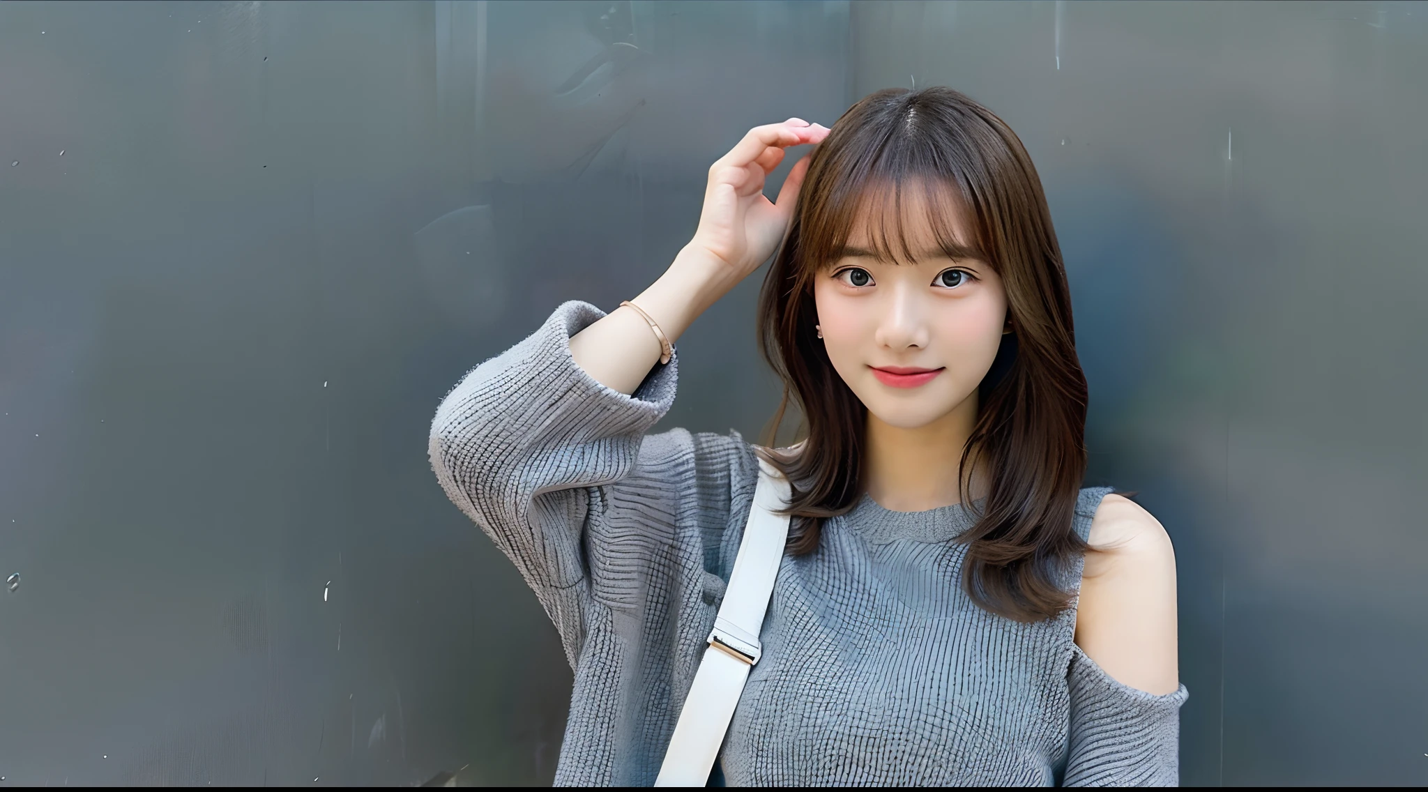 Cute beautiful girl 18 years old in a gray miniskirt