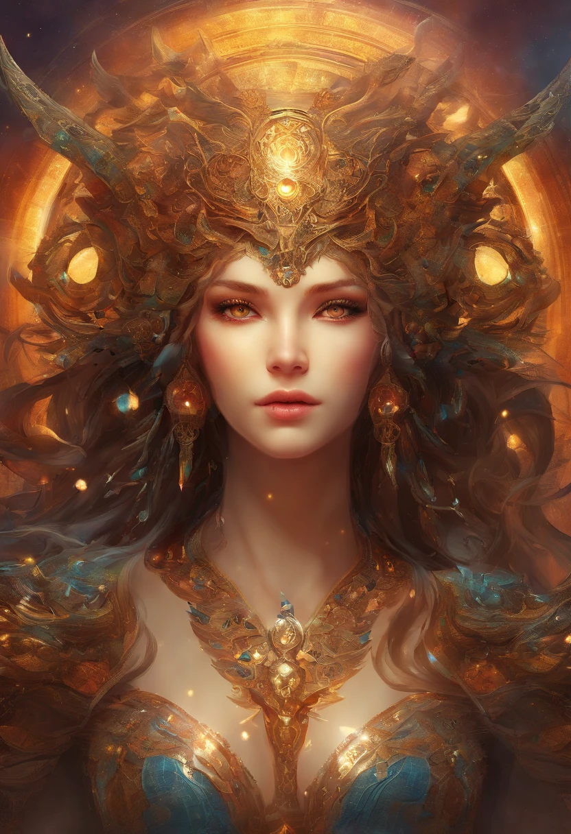 （best qualtiy，ultra - detailed，Most Best Illustration，Best Shadow，tmasterpiece，hight resolution，professionalartwork，famousartwork），Detailed eyes，beautidful eyes，closeup cleavage，up body, sci-fy，colored sclera，Robotic eyes，face markings，tattooed，（fractalized，Fractal Eye），largeeyes，wide eyes，（Eye focus），sface focus，the eye of the universe，the eye of the universe，Close up of metal sculpture of woman with nebula in hair，goddes。extremely high detail，3 d goddess portrait，Highly detailed footage of the goddess，a stunning portrait of a goddess，Side image of the goddess，portrait of a beautiful goddess，Full body close-up of goddess，Goddess of Hecate，Portrait of the Goddess of the Norse Nebula，goddess of space and time, Center pottrait, Girl Pose ( pinterest ), Dark suit