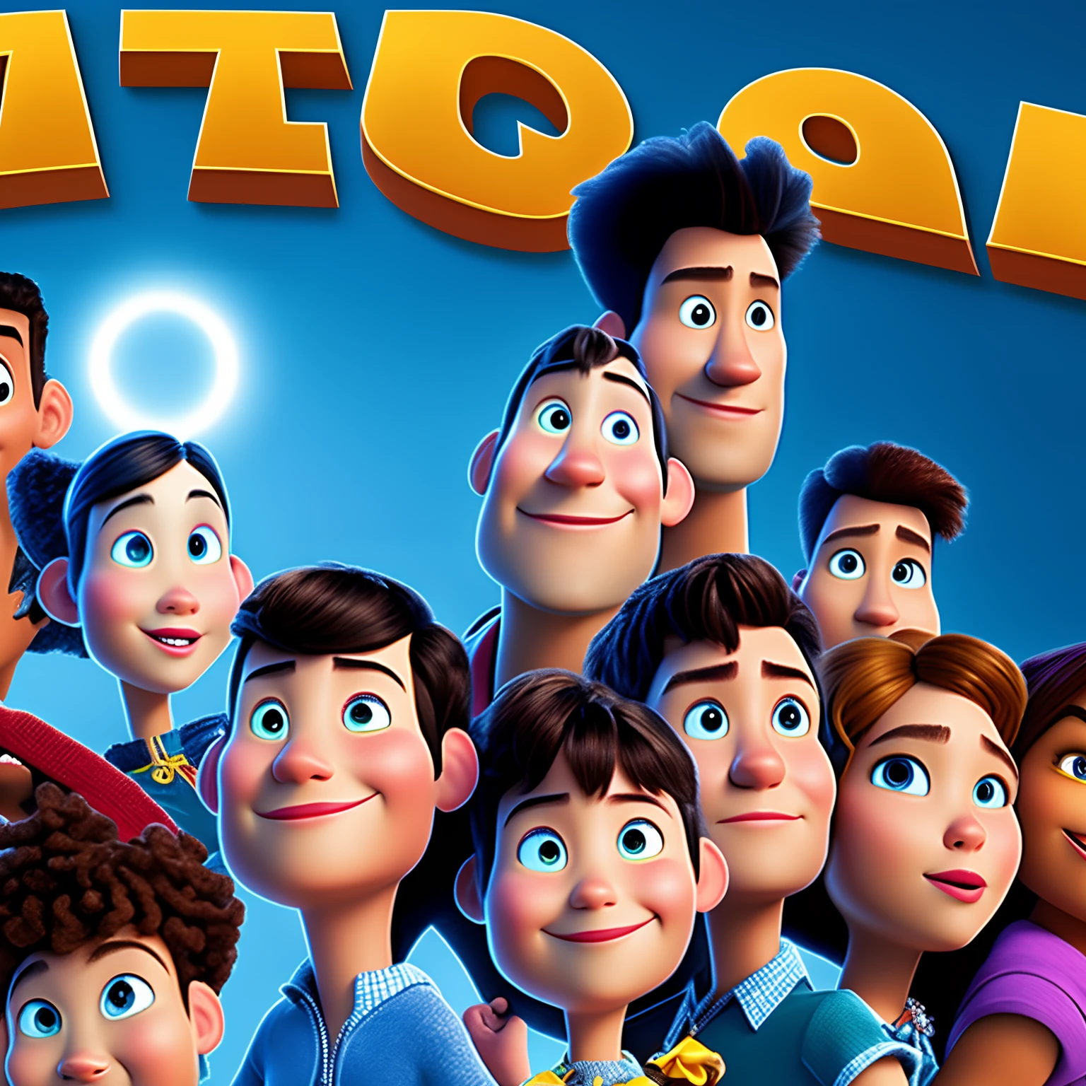 pixar movie of a mixed guy with ling dark brown curly hair with blue eyes