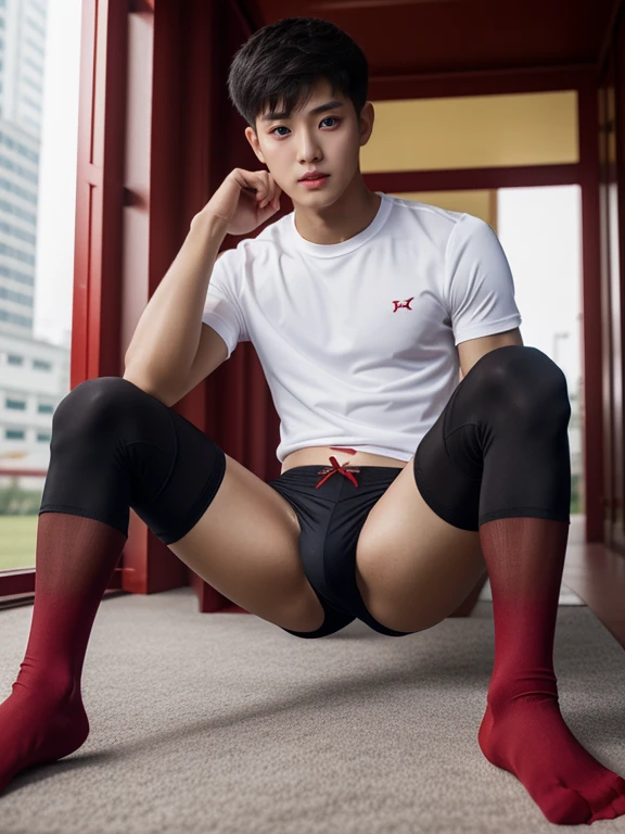teenagers , young , light-skin , wearing an dark red sexy underwear, tmasterpiece,k hd,the feet,Transparent sports vest,semi transparent,black long socks,The barefoot , red colour , handsome and cute , extreme cute boy , white skin , dark red underwear boxers shorts , extremely tall and cute boy ,oppa model , handsome model , full body , dark red boxers underwears short shorts , black socks , white light-skin , Chinese model , young boy , white skin , handsome and extremely cute , red boxers underwear shorts , long black socks , handsome model , at the park , jogging , model oppa , long legs , jogging , running , high knee black socks ,black long socks , stand up , extremely tall , extremely high , red underwears , red sports underwear , long black socks , clean and white legs , Chinese model , extremely long legs , looking at the camera , clean and white thigh , heavy bulge , kid face , baby face