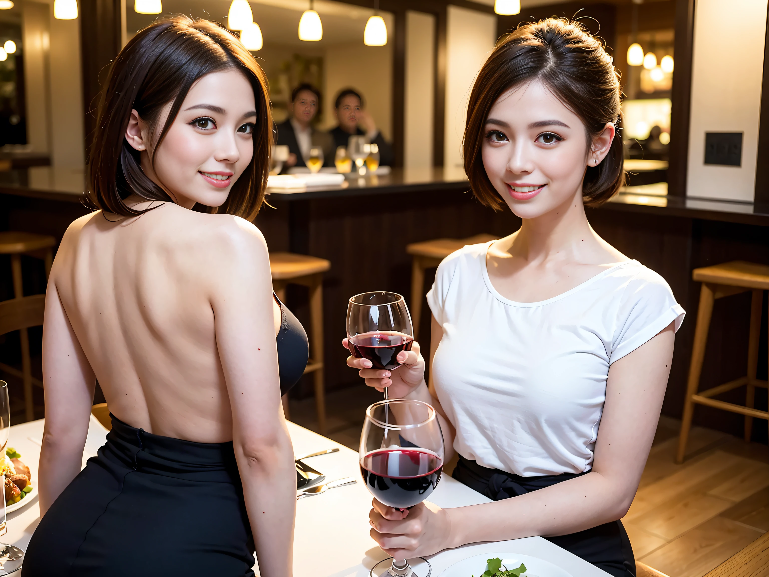 (64K, UHD, top quality, masterpiece: 1.2), (realistic, photorealistic: 1.37), super detailed, pretty woman 1 person, (slim face), (slim body), (brown hair), (short cut), cheeks slightly blushing, (44 years old), 38 years old, solo, beautiful detailed urban night view outside the window, restaurant, wine glasses sit, at night, in a prominent placeNovaFrogStyle, Actress, Model, Waist Up, White Wine, Slim, Wine Glass, Super Clean Night View, Wine Glass Put in the Middle, Happy Smile, (Smile: 1.15), Beautiful Fine Eyes, Upper Body, Bust Japan Up, Night, Short, Short, Actress, Model, Waist Up, White Wine, Slim, Wine Glass, Super Clean Night View, Wine Glass Put in the Middle, Happy Smile,