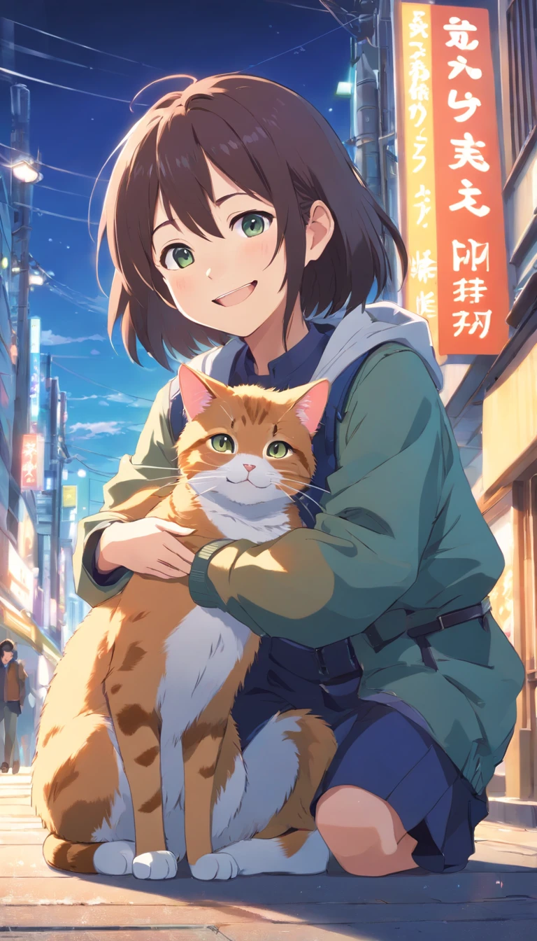 Front holding cat smiles