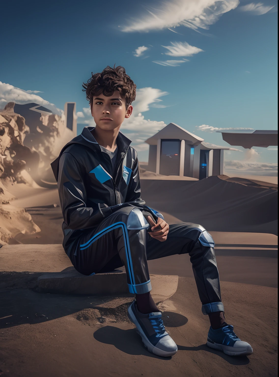 Boy with futuristic background realistic face 8k ultra HD high quality