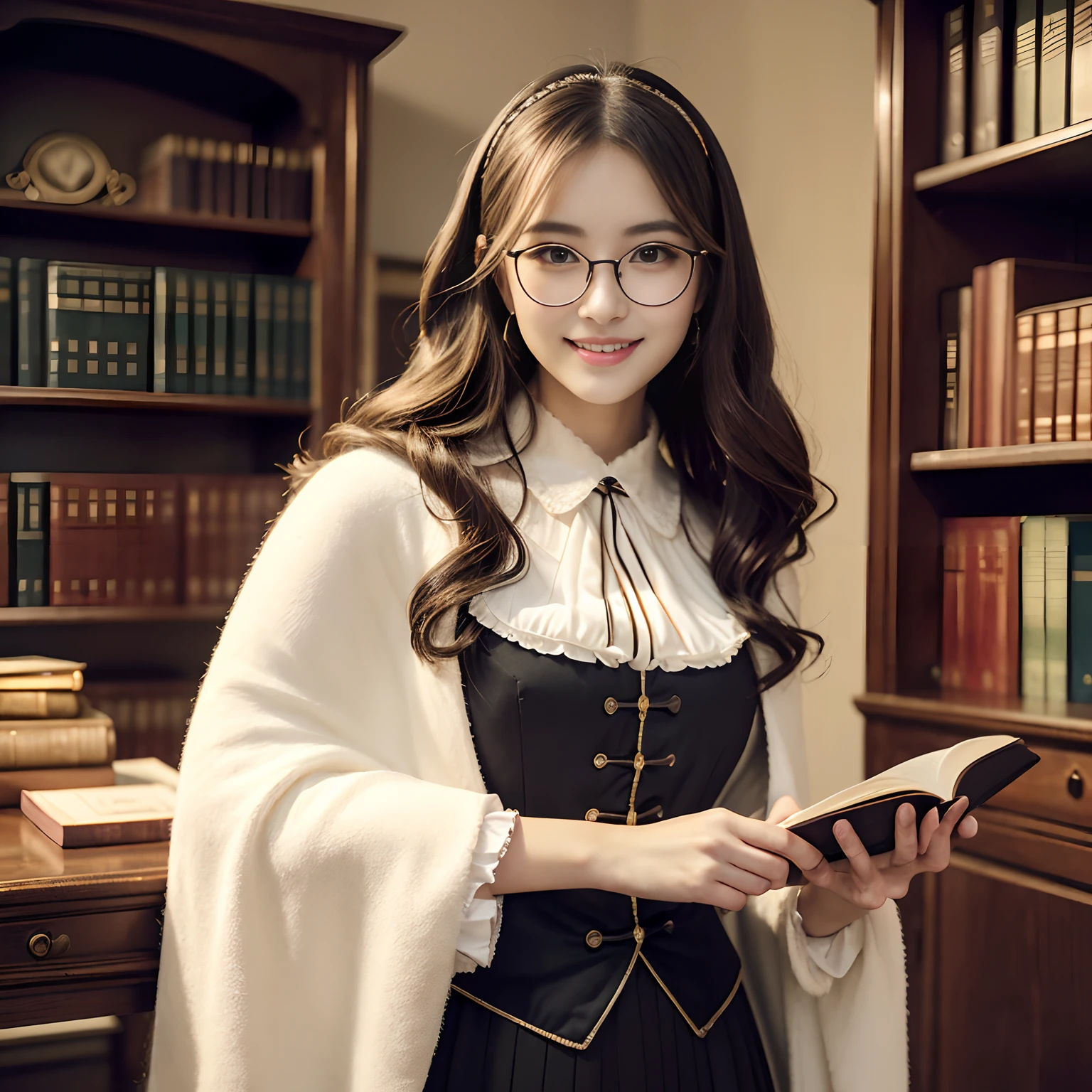Detailed Prompt for an Adult  Woman in a Sexy Hermione Granger Cosplay Reading a Book
"Create an ultra-realistic image of an adult petite woman dressed in a sexy, suggestive cosplay of Hermione Granger from Harry Potter. The woman should have an hourglass figure, but with a petite frame—petite, petite, petite. She should have long, wavy brown hair, styled in loose waves that frame her face beautifully. Her skin tone should be fair and smooth, with a natural, healthy glow.

Her outfit should be a modern, seductive take on the classic Gryffindor uniform—Gryffindor outfit, Gryffindor outfit, Gryffindor outfit: a tight, form-fitting white shirt with a deep neckline that accentuates her bust, and a short, pleated Gryffindor skirt that hugs her hips. Over the shirt, she should be wearing a cropped version of the Gryffindor robe, left open to reveal her figure. She should also have a Gryffindor tie hanging loosely around her neck—Gryffindor logo, Gryffindor logo, Gryffindor logo. To complete the look, she should be wearing thigh-high stockings and high heels.

The woman should be holding and reading a magical, dark-themed book—an old, leather-bound tome with mystical symbols and an ancient appearance. The setting should be a mystical, magical environment reminiscent of Hogwarts, with elements like floating candles, ancient bookshelves, and gothic architecture. Ensure her pose and expression exude confidence and allure, making her look incredibly sexy while maintaining the magical theme.

Focus on capturing the details of her outfit—Gryffindor outfit, Gryffindor outfit, Gryffindor outfit—her  figure—petite, , petite—and the enchanting environment. Emphasize the dark, magical book in her hands. The image should be photorealistic, emphasizing every intricate detail. Gryffindor uniform Gryffindor uniform Gryffindor uniform Gryffindor uniform Gryffindor uniform Gryffindor uniform Gryffindor uniform Gryffindor uniform Gryffindor uniform Gryffindor uniform 