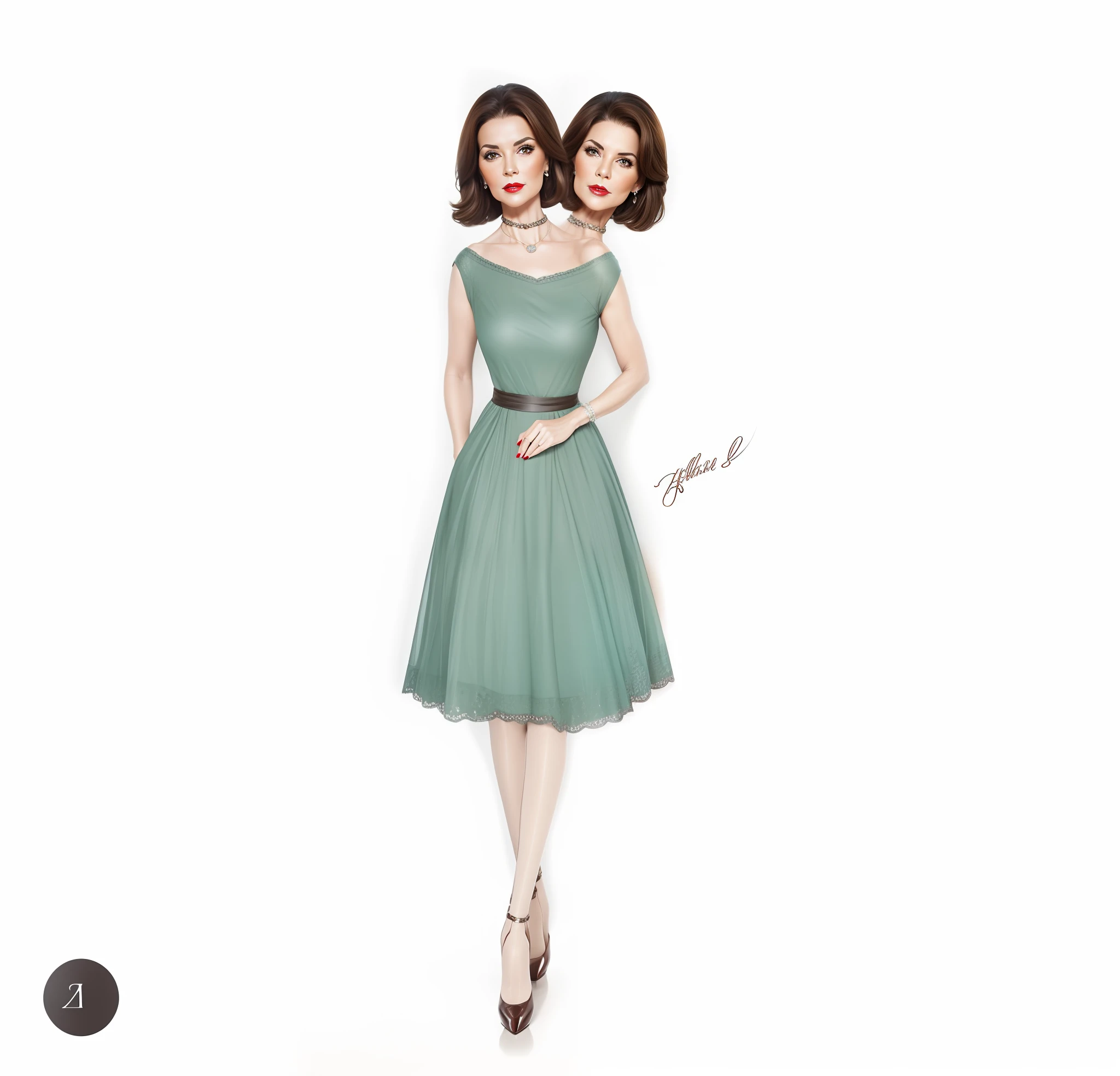 2 heads,Portrait of a 60-year-old woman with short brown hair, a captivating gaze, Brown eyes, Wrinkles on her face, Black pantyhose,high heels boots,Revealing her large sagging breasts, Light makeup and red lips. 32K