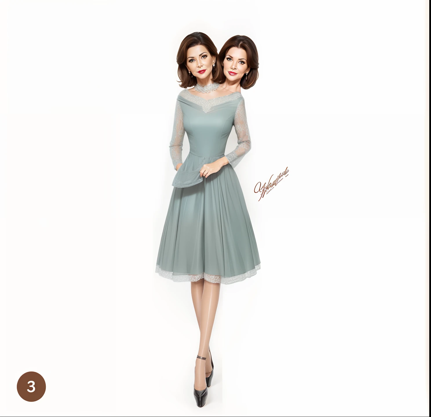 2 heads,Portrait of a 60-year-old woman with short brown hair, a captivating gaze, Brown eyes, Wrinkles on her face, Black pantyhose,high heels boots,Revealing her large sagging breasts, Light makeup and red lips. 32K