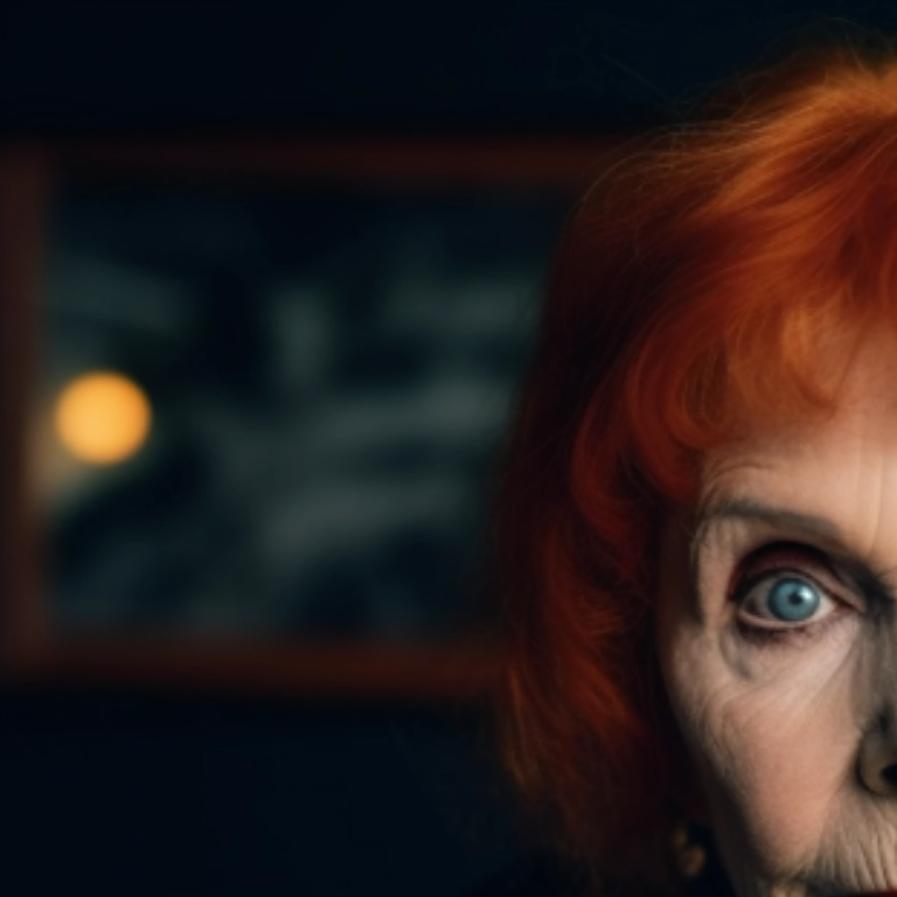 arafed woman with red hair holding a card and looking at the camera, fortune teller, by Daniel Gelon, sullen old maid ( redhead, as a tarot card, by Emma Andijewska, tarot cards characters, by Etienne Delessert, by Galen Dara, by Eugeniusz Zak, tarot, photo still
