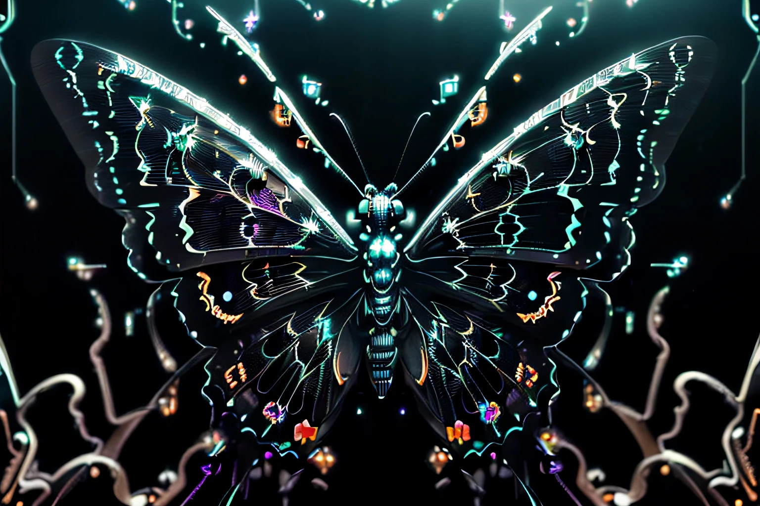 ((chaotic butterfly of fused steampunk and starlight:1.3)), (((insane steel coating:1.3))), (((beautiful pixel glow:1.3))), intricate insane detail glow, (gliding pose:1.2), (((cinematic:1.1))), (((stunning digital black paint glow paint:1.3))), paradox of fantasy and dark fantasy, explosion of diverse energies, (insane delicate and beautiful stroke:1.1), (intricate details:1.1), rich colors, true masterpiece, (clarity:1.1), (digital matte painting:1.3), chalk art on black light paint coloring,