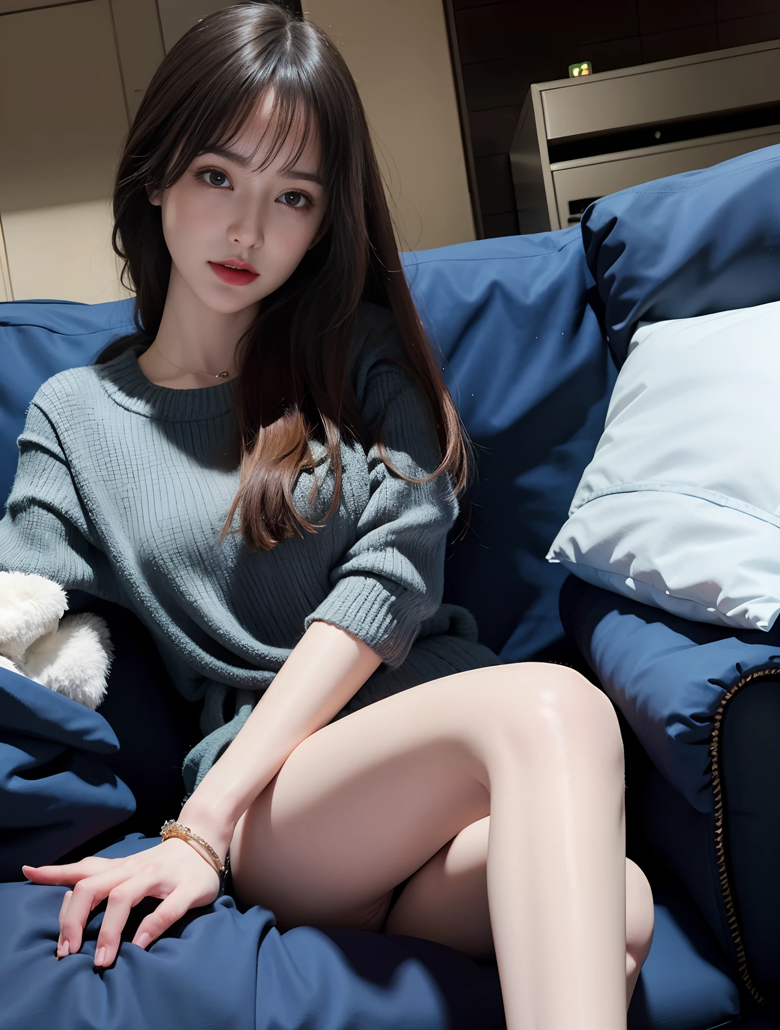 young girl, long hair realistic, vivid image, masterpiece, (best quality: 1.2), hyper detail, realistic, hd, high quality, cinematic light, ray tracing, ultra high resolution, uhd, (ultra lifelike: 1.5,), complex detail, detailed texture, fine detail, high quality shadows, beautiful skirt, full body, standing, panties walking, sexy pose, seductive pose, thin hips, long legs, small chest.