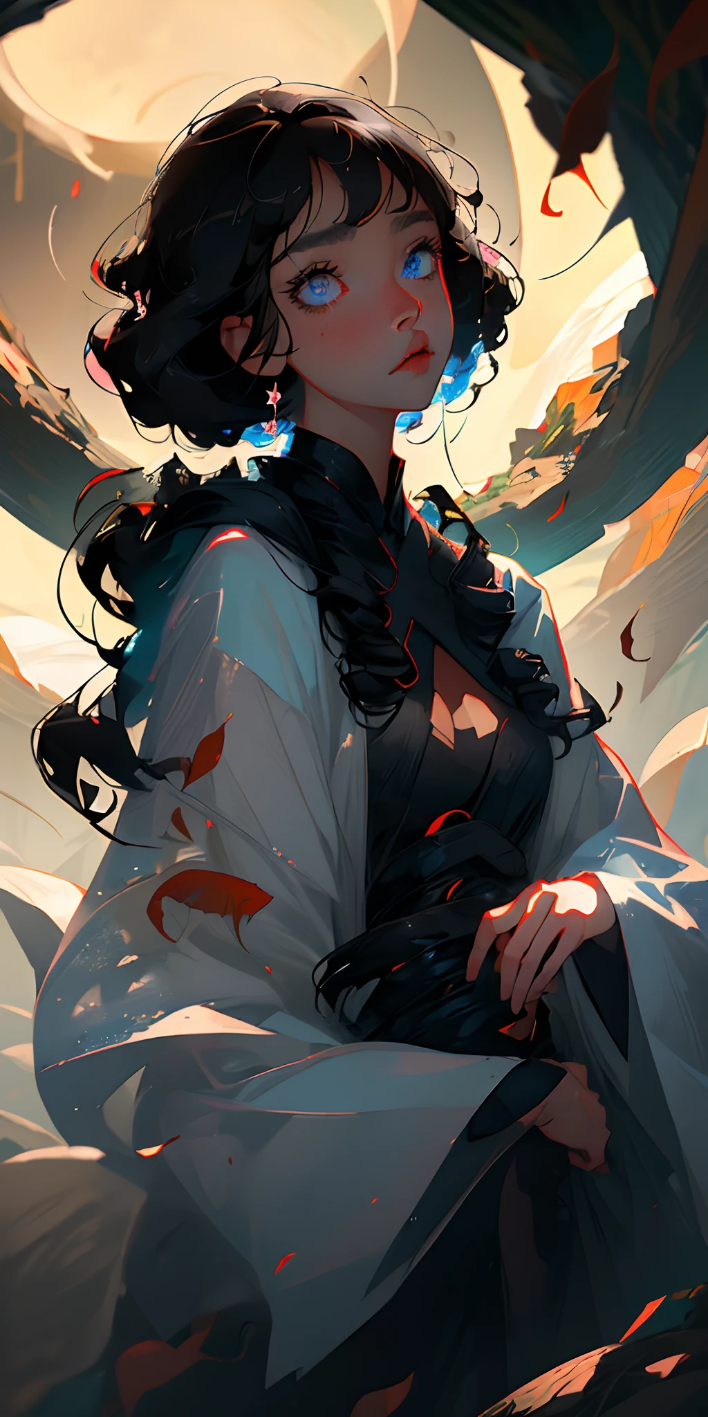 arafed woman laying on a bed of branches with her hands on her chest, artwork in the style of guweiz, guweiz, guweiz masterpiece, guweiz on pixiv artstation, guweiz on artstation pixiv, anime girl wearing a black dress, by Ye Xin, inspired by Yanjun Cheng, by Yang J,masterpiece, best quality, (extremely detailed CG unity 8k wallpaper), (best quality), (best illustration), (best shadow), absurdres, realistic lighting