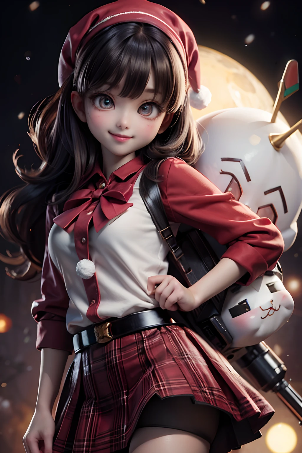 1beautiful girl、Mecha Santa Girl、big eye、kawaii eyes、lipstick、Pull up your skirt yourself、a smile、