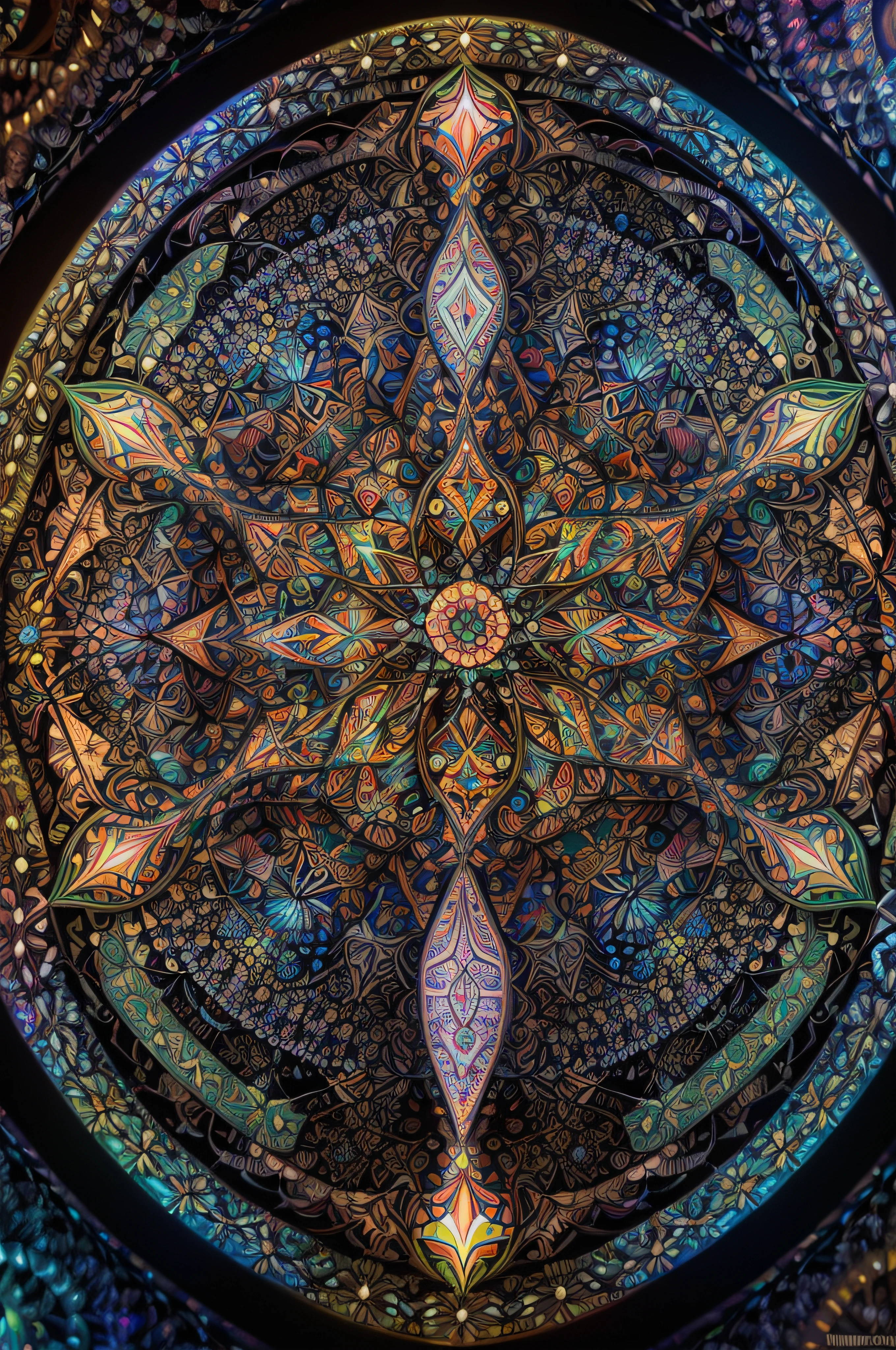 (ultra-detailed, vibrant colors, highres, bokeh)kaleidoscope,detailed patterns,ethereal, mesmerizing, complex, symmetrical designs, psychedelic colors, overlapping shapes, hypnotic visuals,luminous lights, art nouveau, dream-like, mystical atmosphere, ever-changing patterns, kaleidoscopic reflections, optical illusion, vibrant kaleidoscope imagery