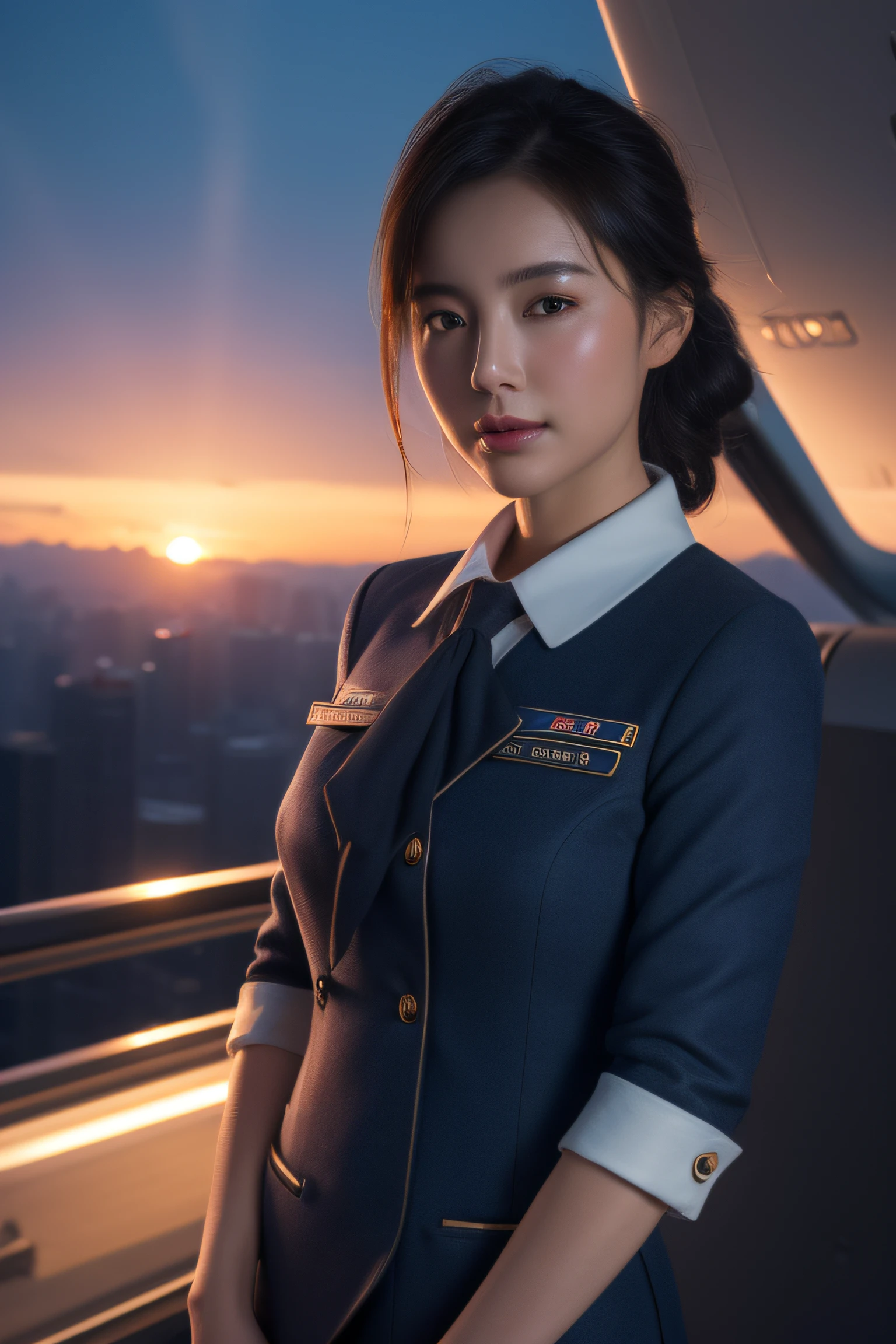 Ultra Detail, High resolution, ultra-detailliert, Best Quality, amazing, of the highest quality,Unified 8K wallpapers, Cinematic lighting, Stewardess