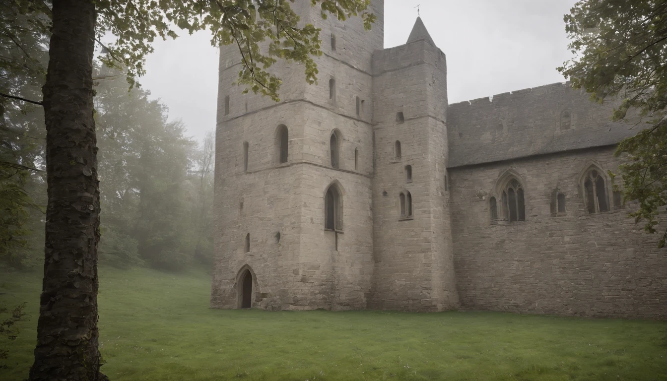 gothic castle tower standing in a dreary day, medieval eastern europe, one carved stone window at the stop, sense of mystery and eeriness, danger, a taboo place, cinematic, 8k, gothic horror film, cinematic scene from film, cinematic in the style of Dion Beebe