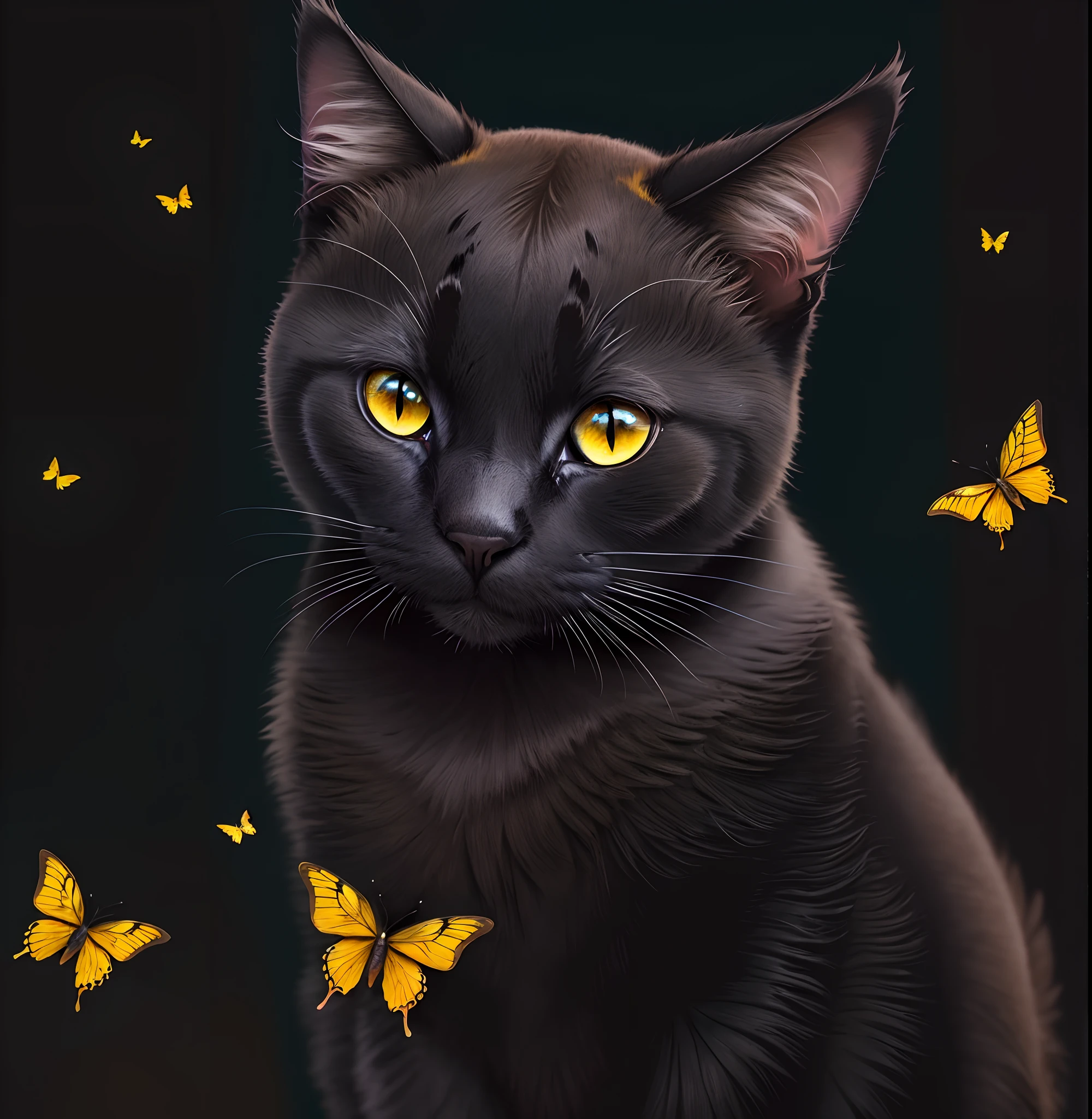 a black cat with yellow butterfly wings. --auto --s2