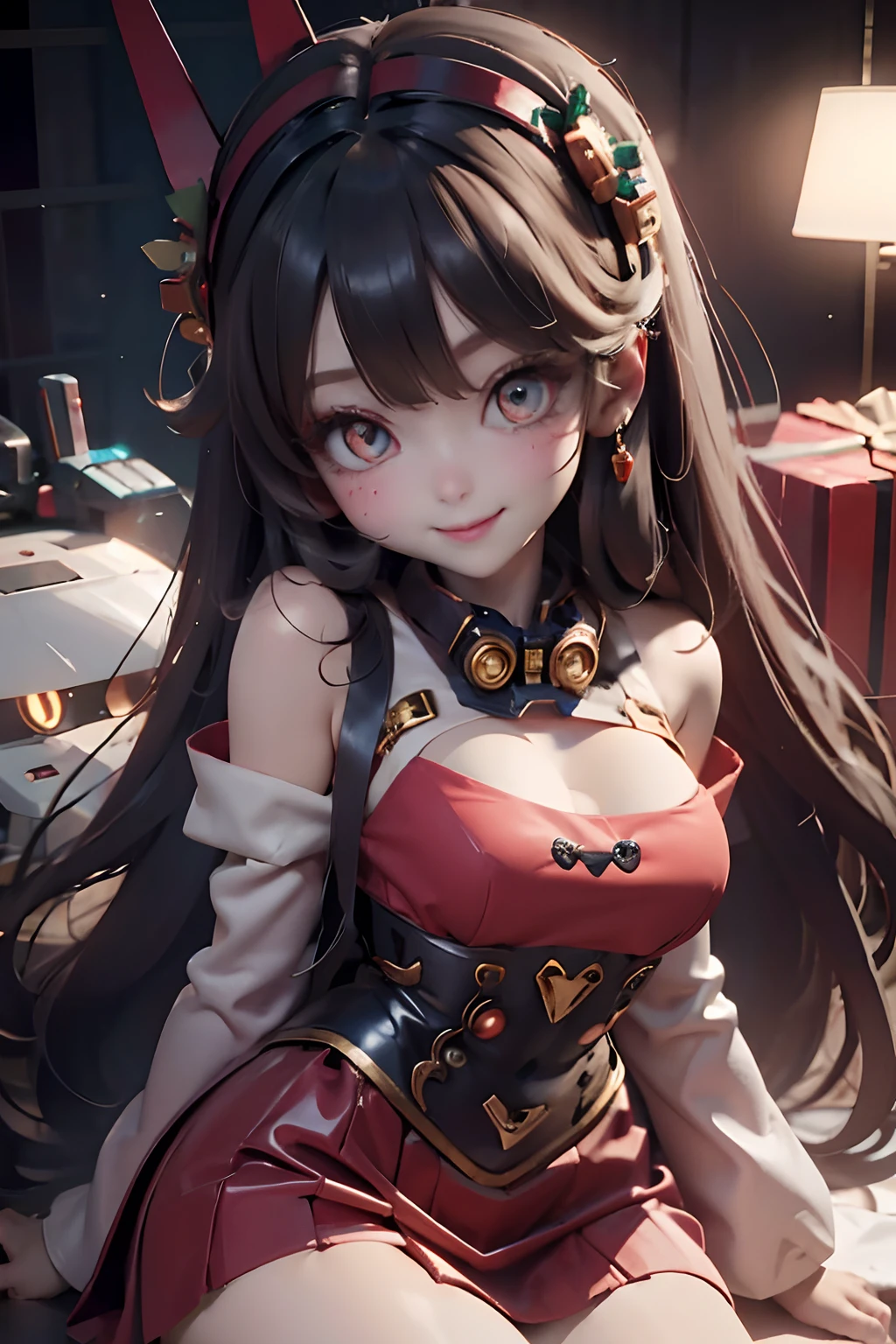 1beautiful girl、Mecha Santa Girl、big eye、kawaii eyes、lip stick、skirt lift by yourself、A smile、