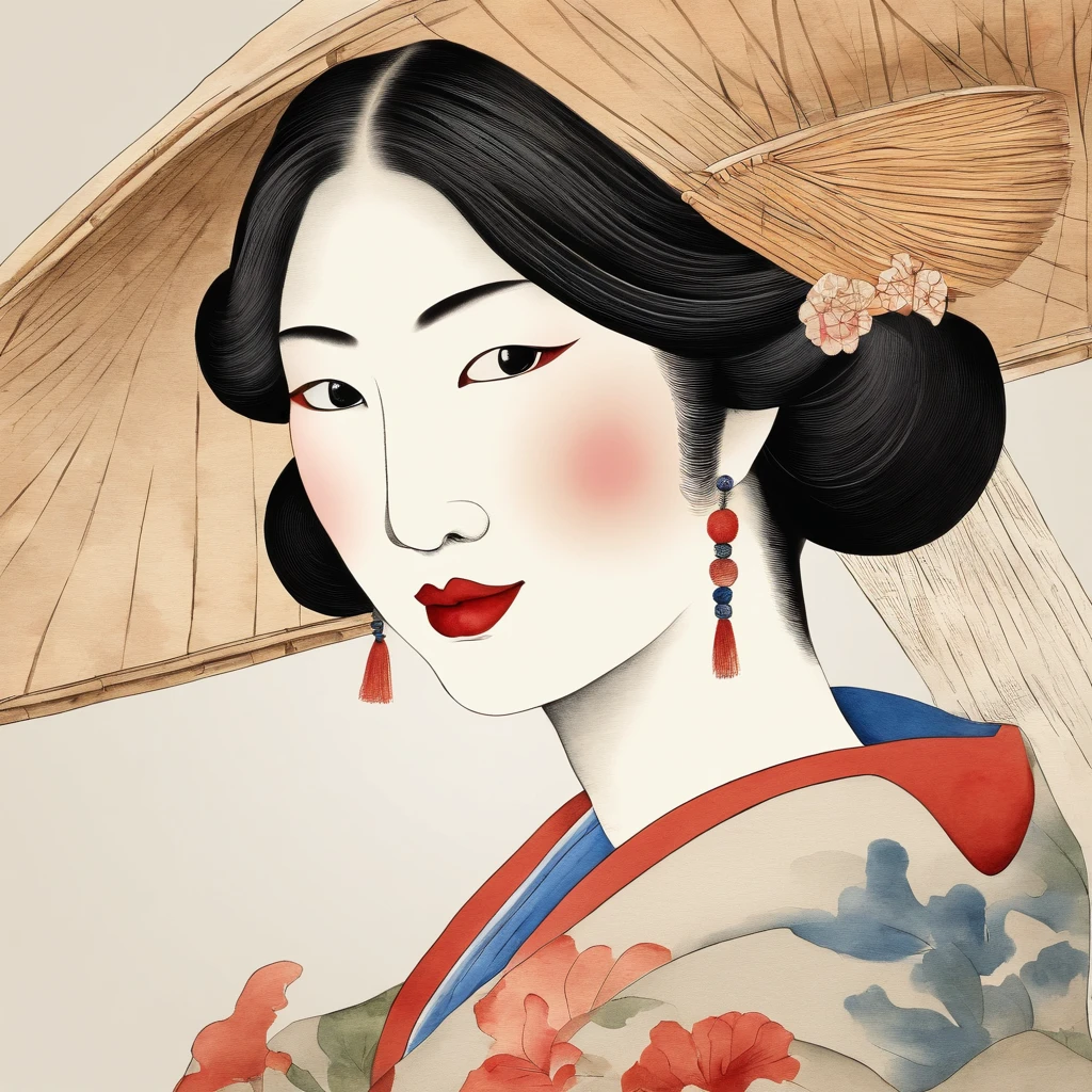 without background、simple background、Best Quality, Kitagawa Utamaro's style, ukiyoe painting,