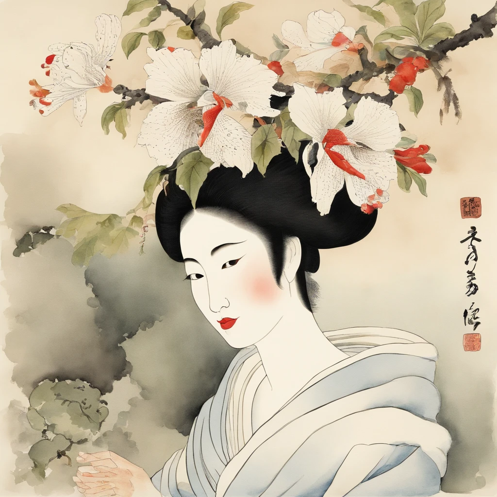 without background、simple background、Best Quality, Kitagawa Utamaro's style, ukiyoe painting,