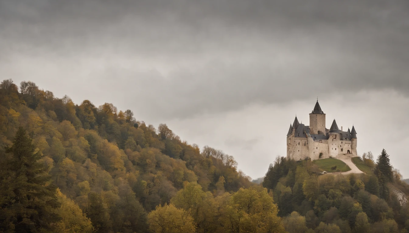 the impressive Cachtice Castle in the 1600's, gothic castle tower standing in a dreary day, medieval eastern europe, one carved stone window at the stop, sense of mystery and eeriness, danger, a taboo place, cinematic, 8k, gothic horror film, cinematic scene from film, cinematic in the style of Dion Beebe