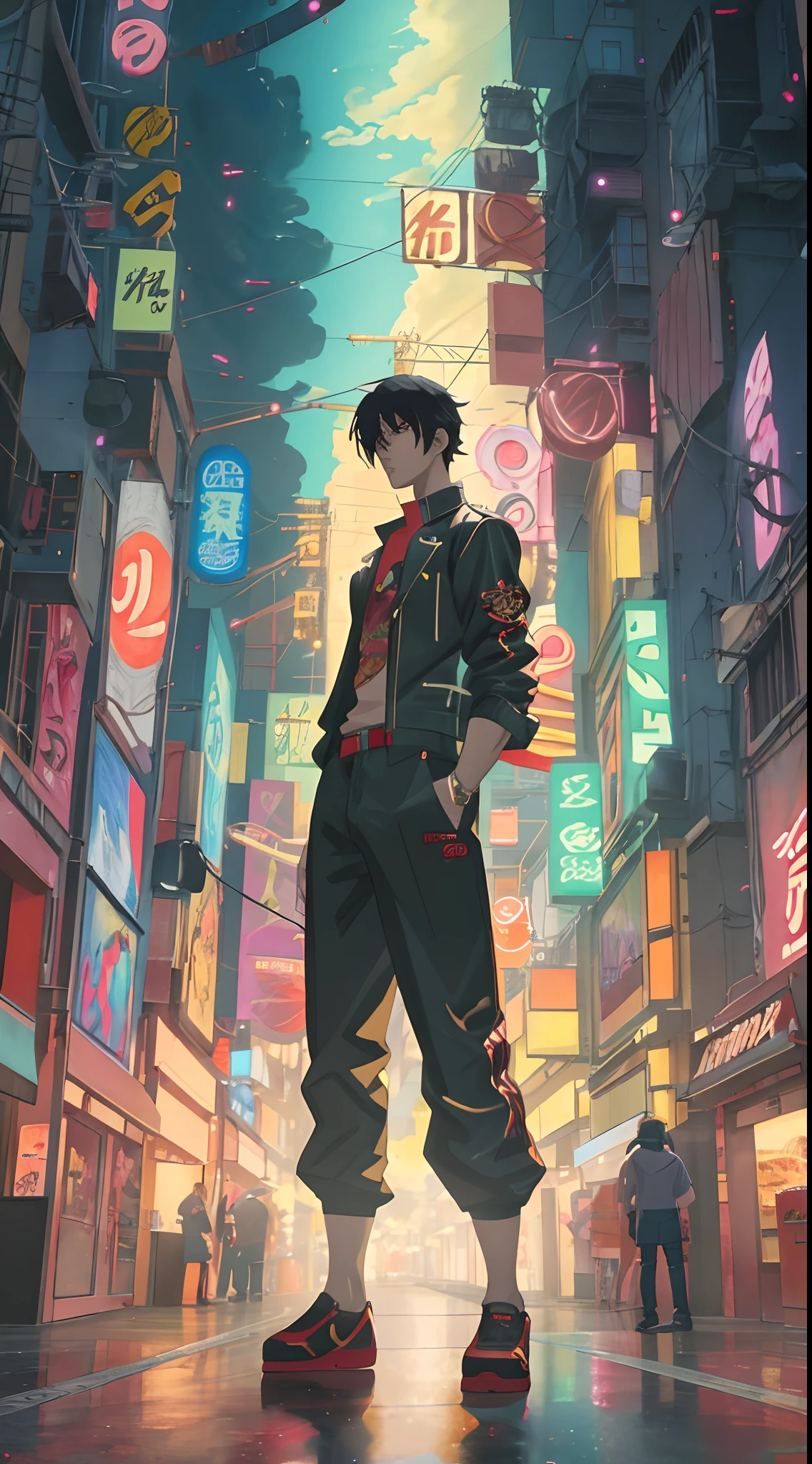 anime gucci streetwear model standing in a city with a lot of neon lights, badass anime 8 k, anime style 4 k, 4 k manga wallpaper, 4k anime wallpaper, anime art wallpaper 8 k, anime epic artwork, anime concept hdr anime macmanus, anime art wallpaper 4 k, anime art wallpaper 4k, anime wallpaper 4k, anime wallpaper 4 k